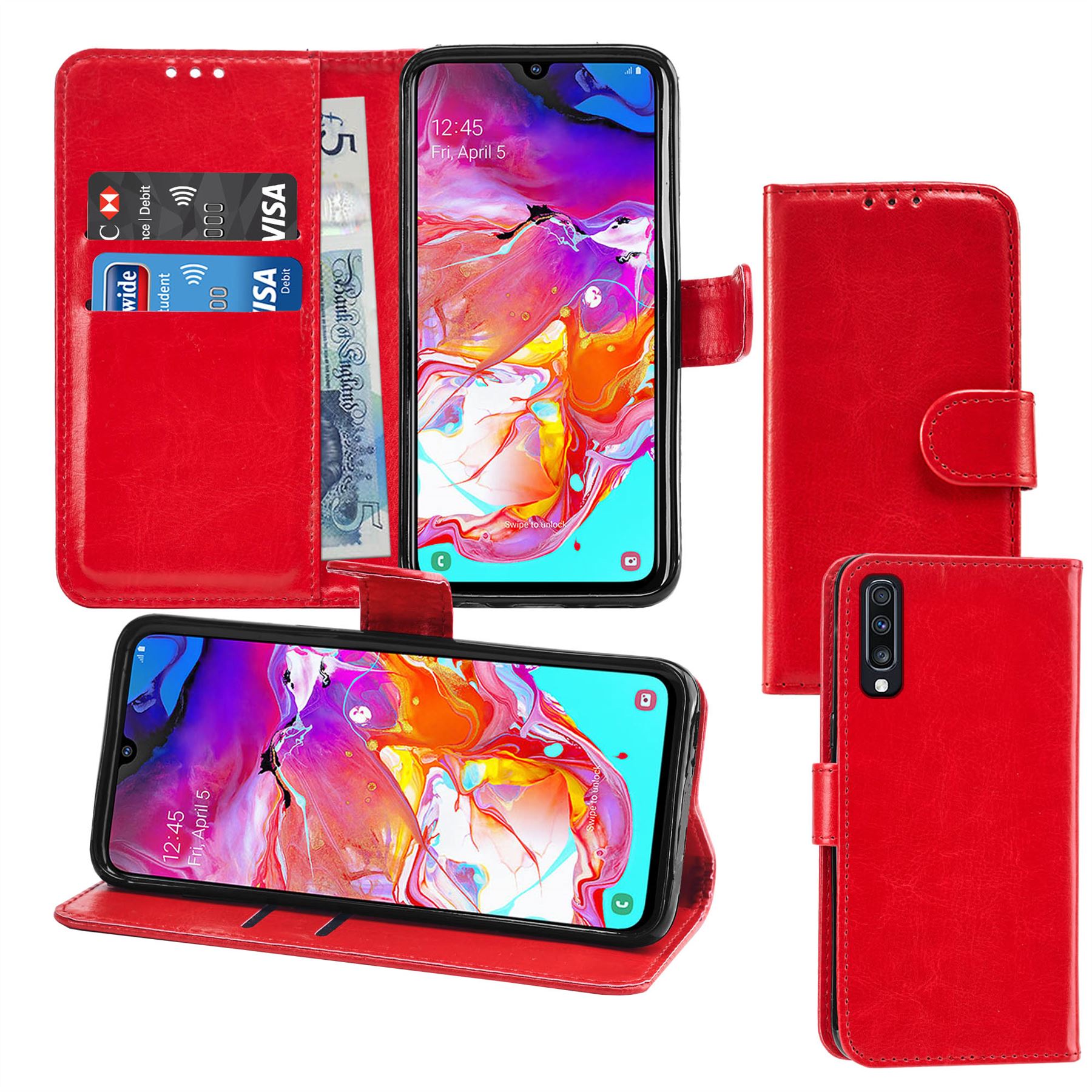 Leather Wallet Flip Cover Pouch Book for Samsung Galaxy A50, M10, M20, M30, A30 - Picture 48 of 62