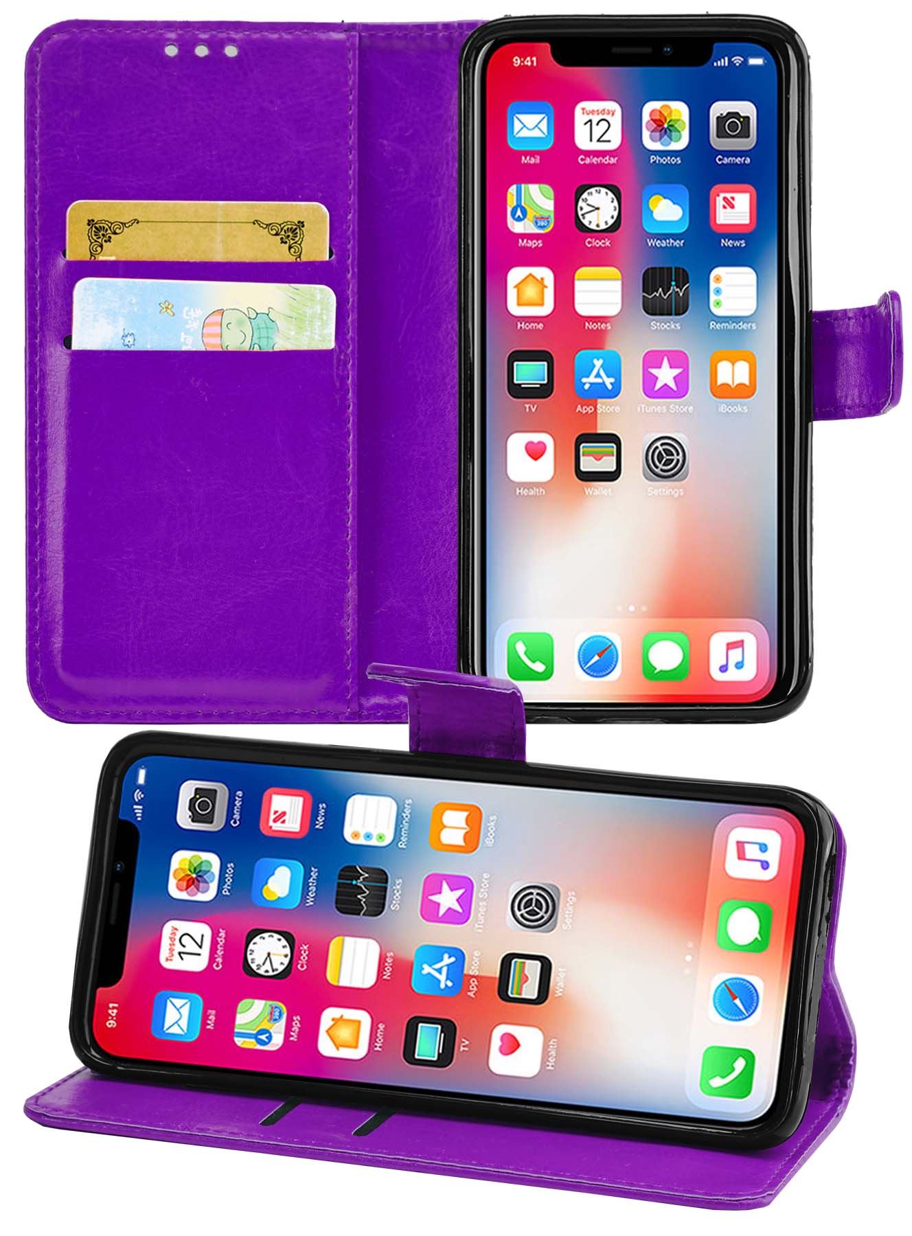 iPhone X Premium Leather Wallet Flip Cover Pouch Book - Picture 36 of 54