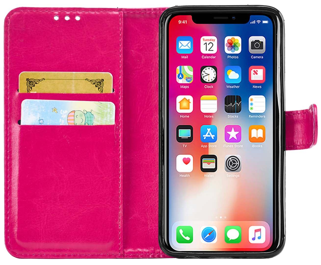 iPhone X Premium Leather Wallet Flip Cover Pouch Book - Picture 35 of 54