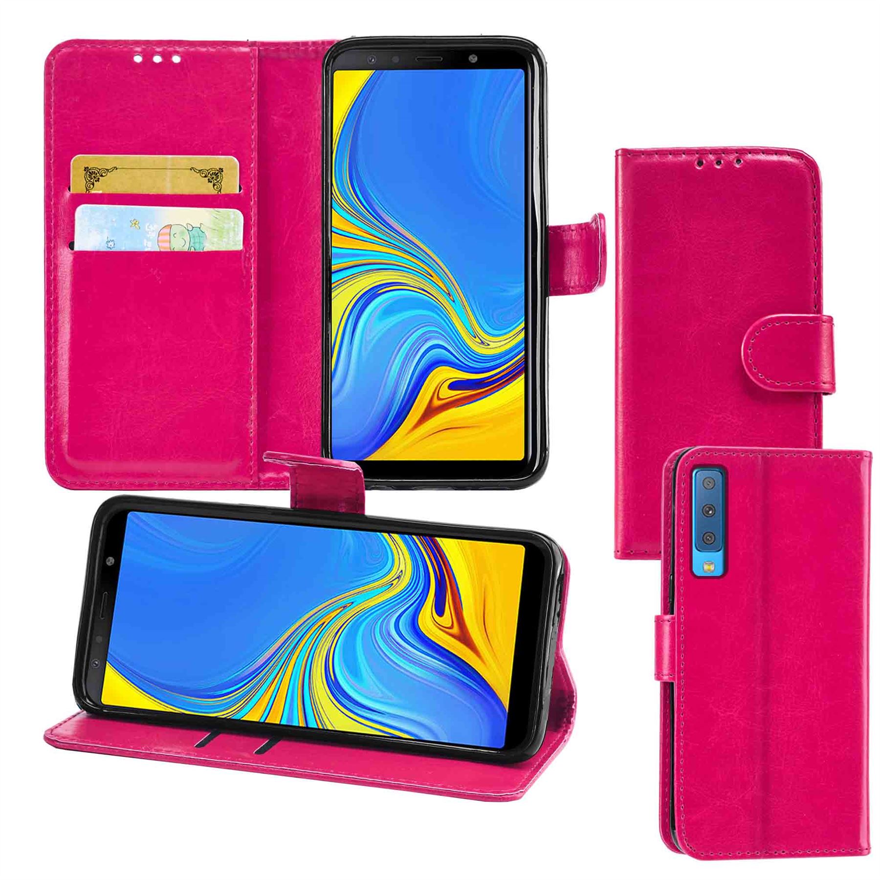 Samsung Galaxy A7 2018 Premium Leather Wallet Flip Cover Pouch Book - Picture 15 of 20