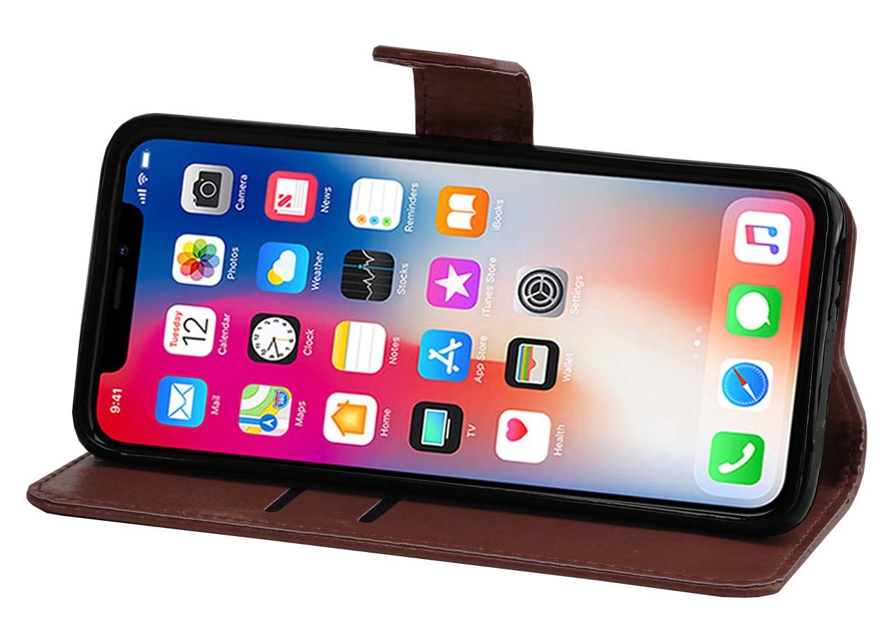 iPhone X Premium Leather Wallet Flip Cover Pouch Book - Picture 23 of 54