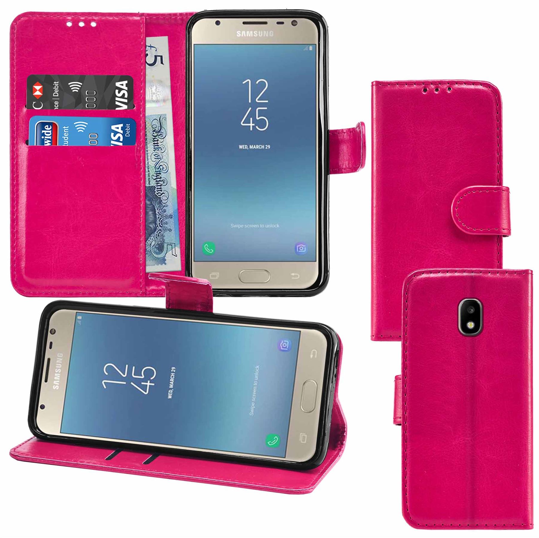Samsung Galaxy J3 2017 (J330F) Premium Leather Wallet Flip Cover Pouch Book - Picture 36 of 62
