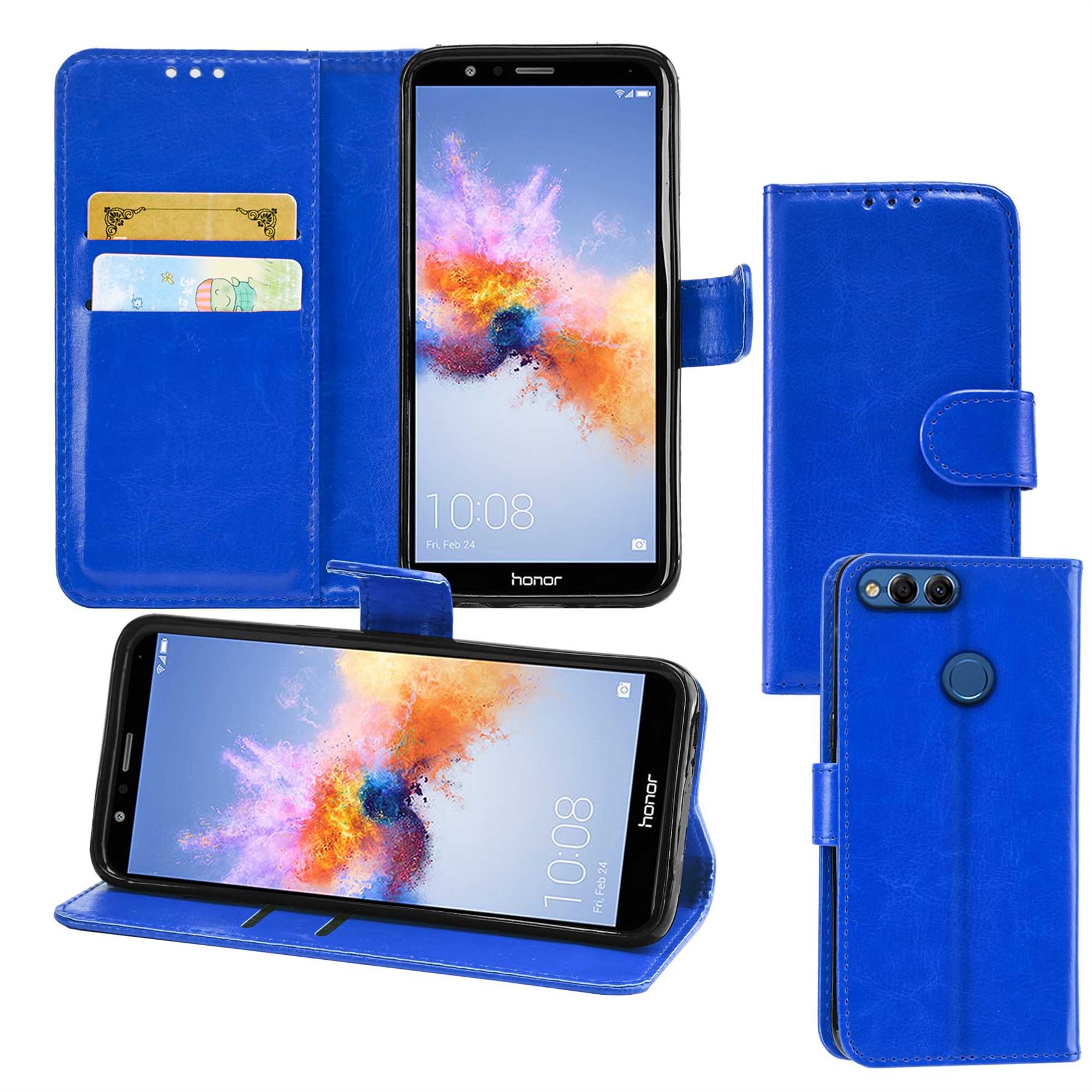 Huawei Honor 7X Premium Leather Wallet Flip Cover Pouch Book - Picture 15 of 35