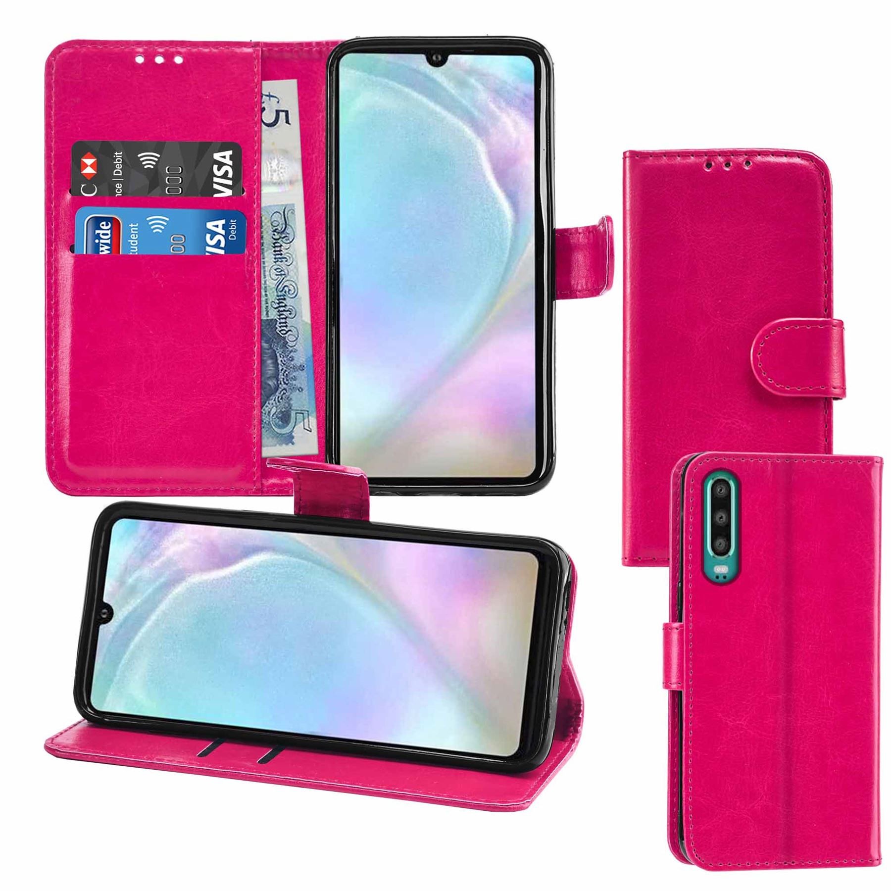 Huawei P30 Premium Leather Wallet Flip Cover Pouch Book - Picture 22 of 39