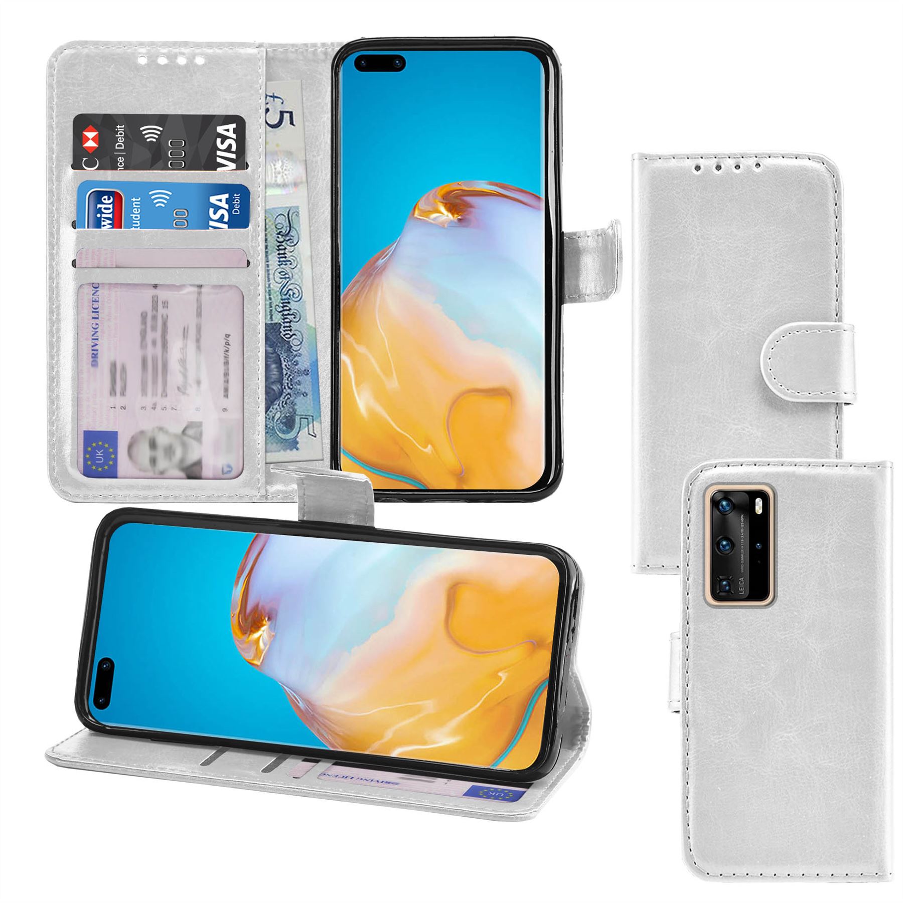 Photo ID Wallet Flip Folio Leather Phone Case Cover for Huawei P40 Pro - Picture 10 of 10