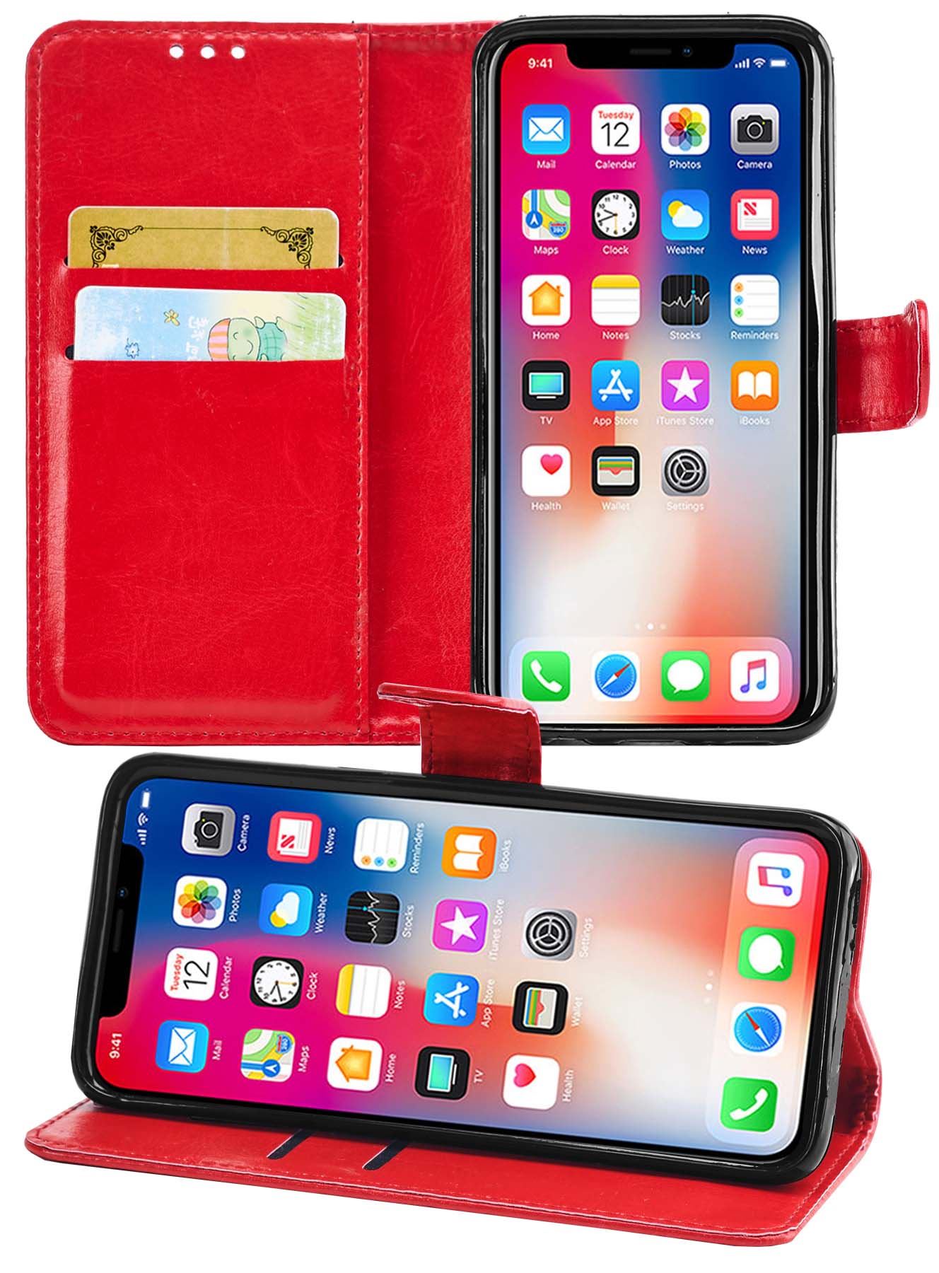 iPhone X Premium Leather Wallet Flip Cover Pouch Book - Picture 41 of 54