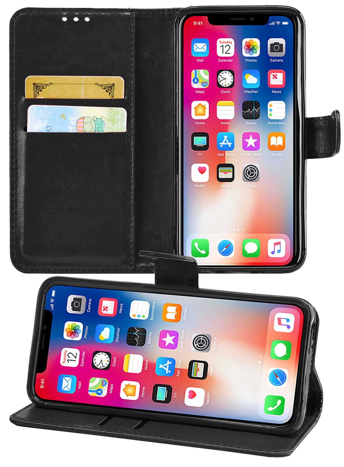 iPhone X Premium Leather Wallet Flip Cover Pouch Book - Picture 11 of 54