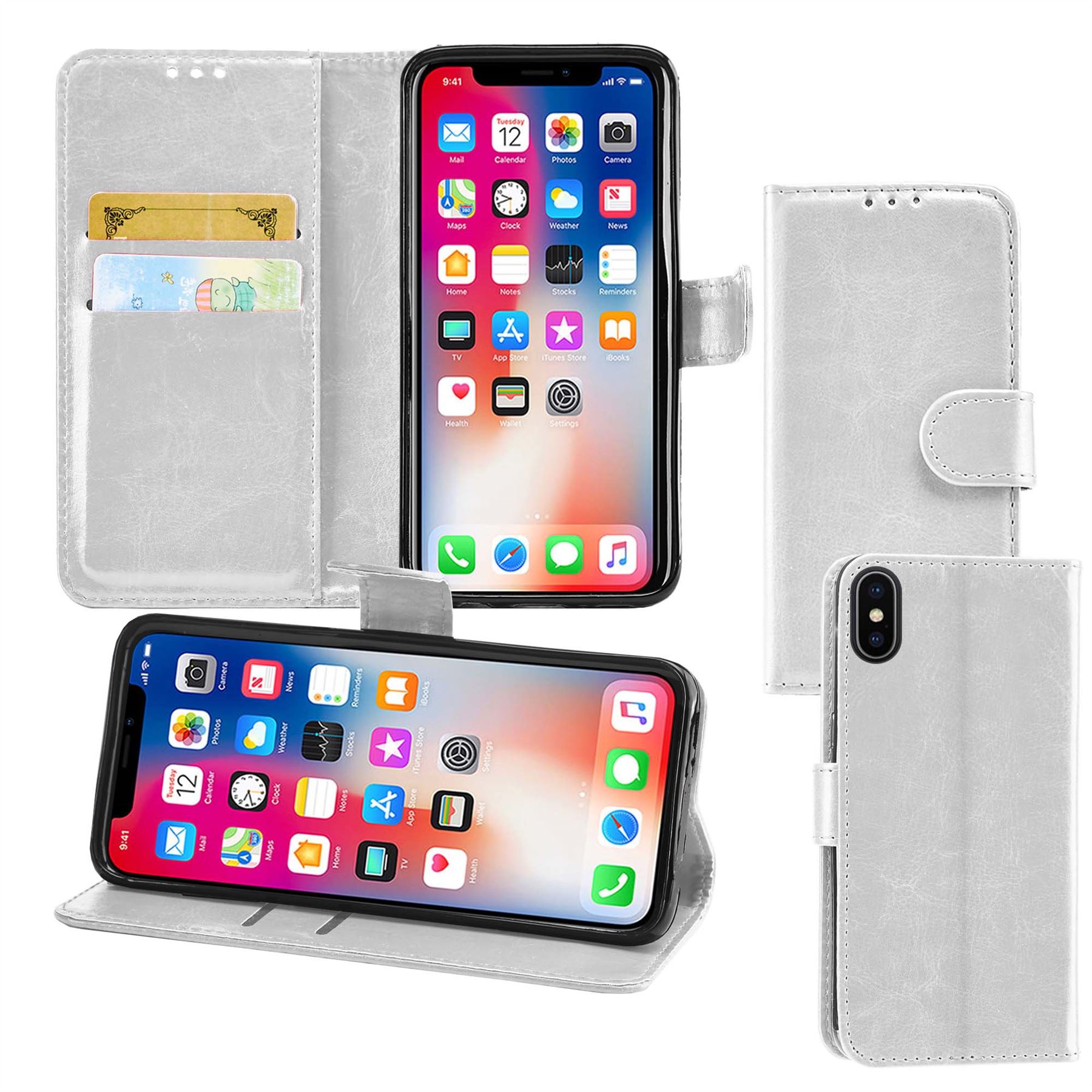 iPhone X Premium Leather Wallet Flip Cover Pouch Book - Picture 53 of 54