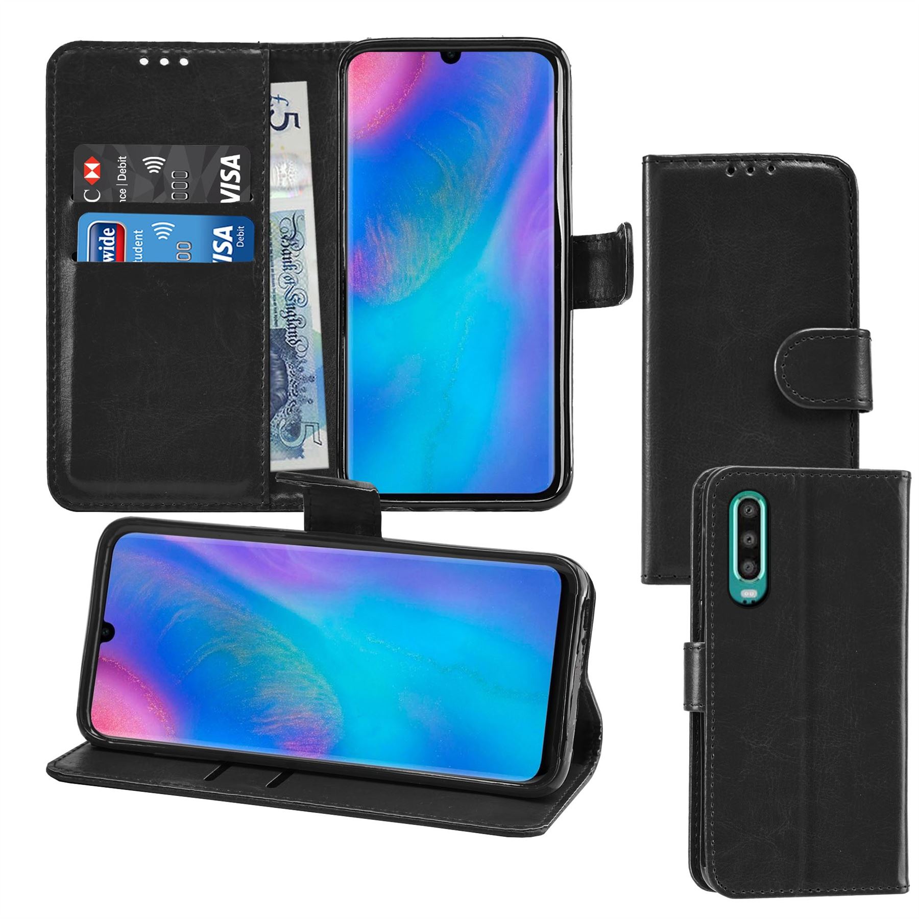 Huawei P30 Premium Leather Wallet Flip Cover Pouch Book - Picture 10 of 39