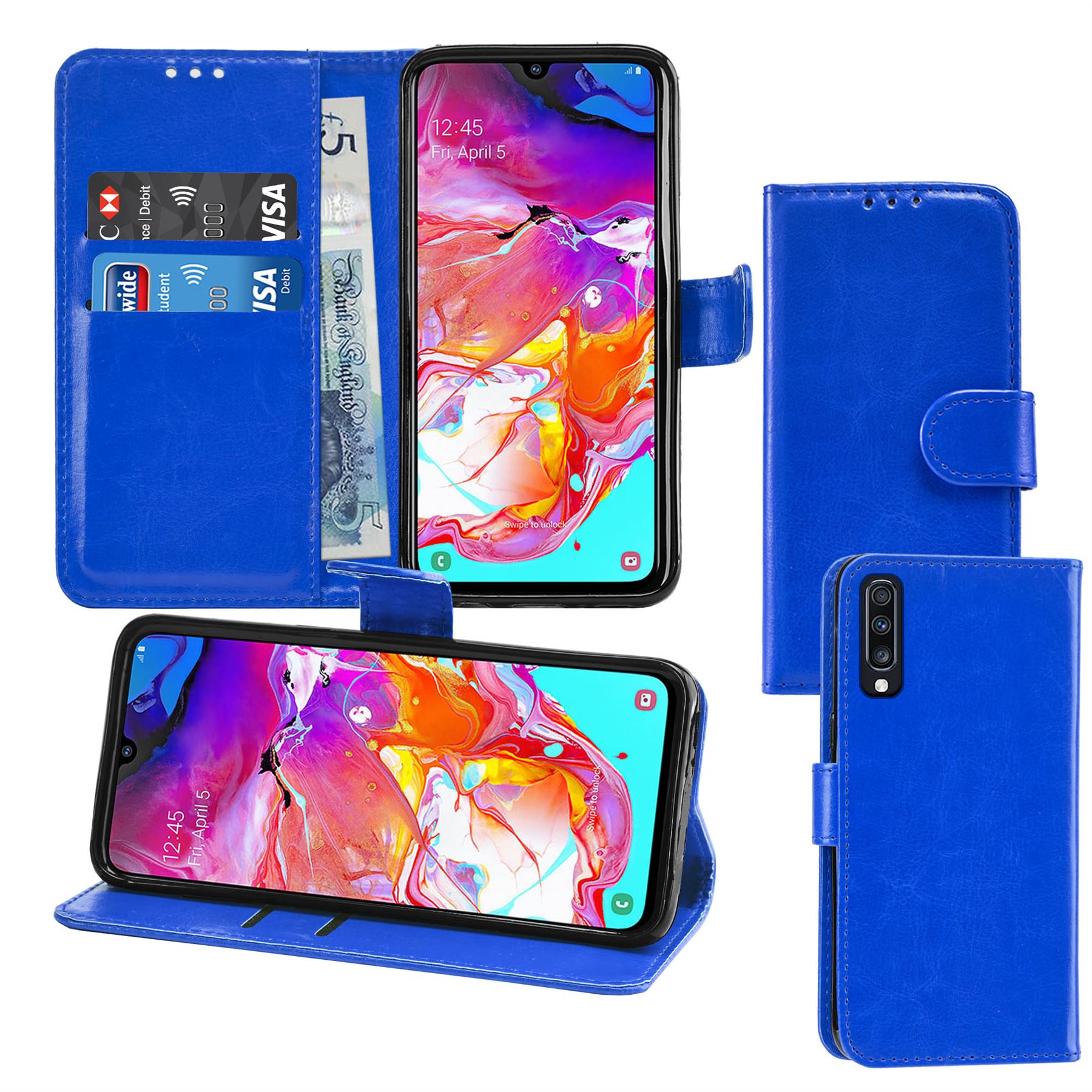 Samsung Galaxy A70 Premium Leather Wallet Flip Cover Pouch Book - Picture 21 of 49
