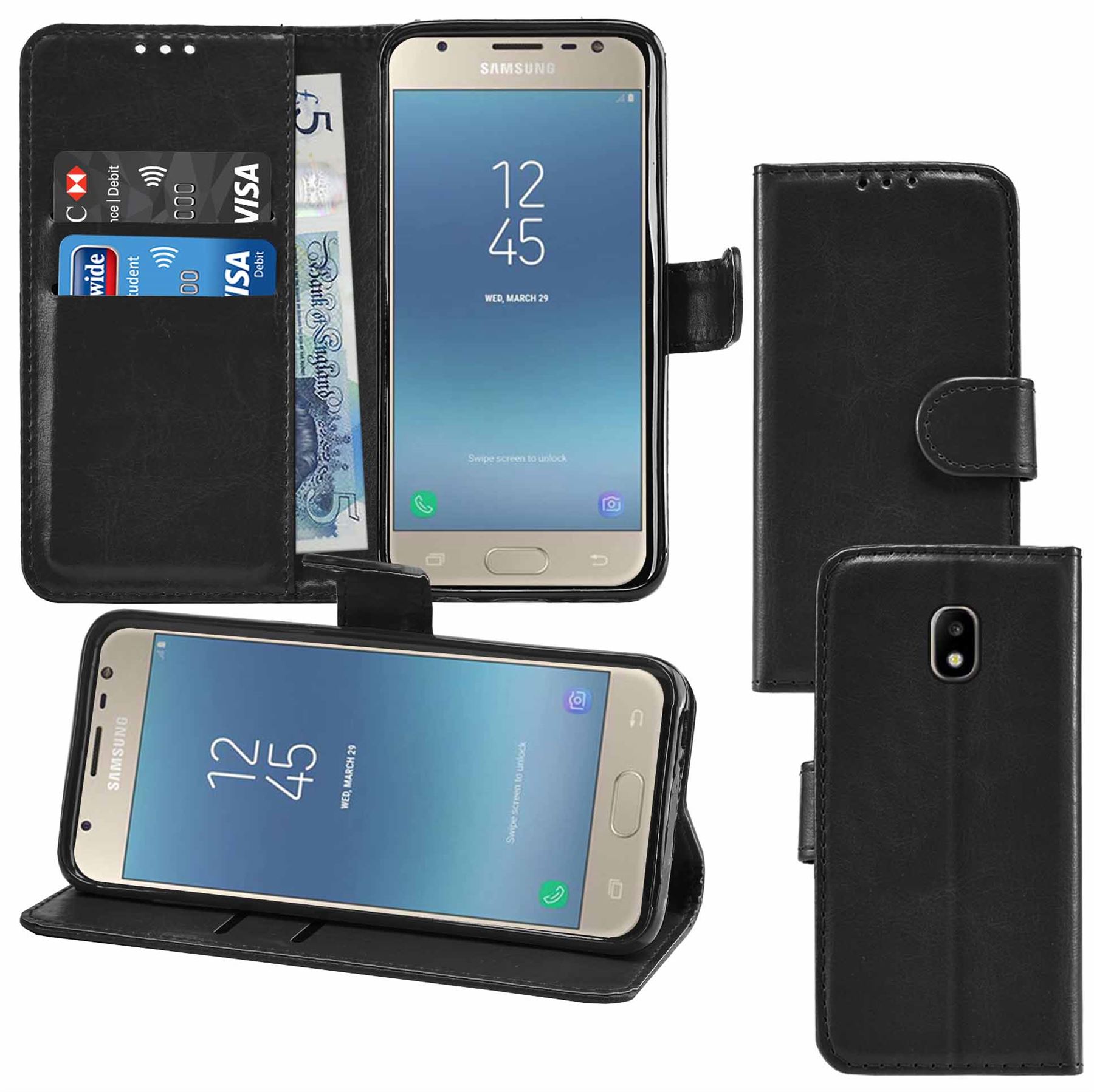 Samsung Galaxy J3 2017 (J330F) Premium Leather Wallet Flip Cover Pouch Book - Picture 12 of 62