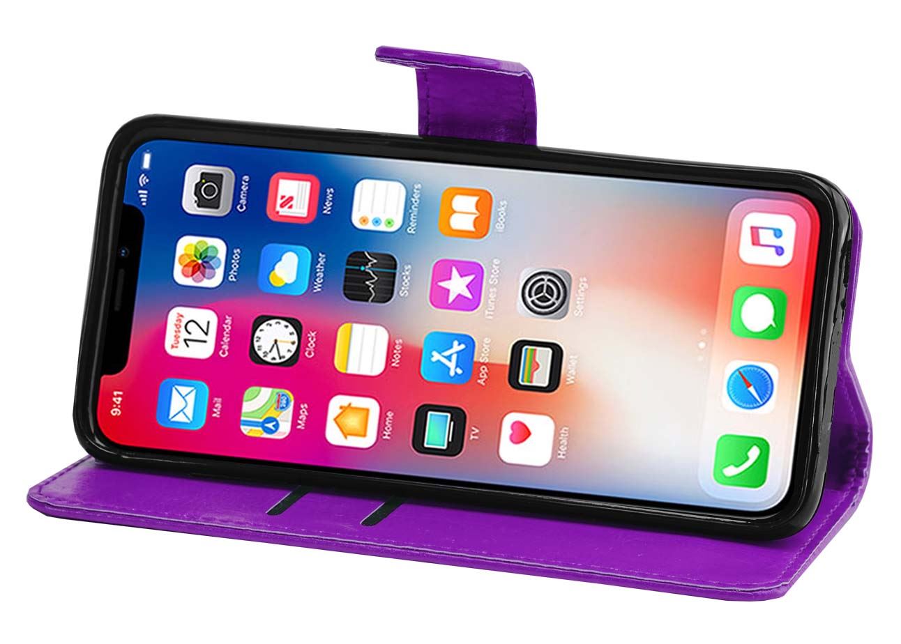 iPhone X Premium Leather Wallet Flip Cover Pouch Book - Picture 37 of 54