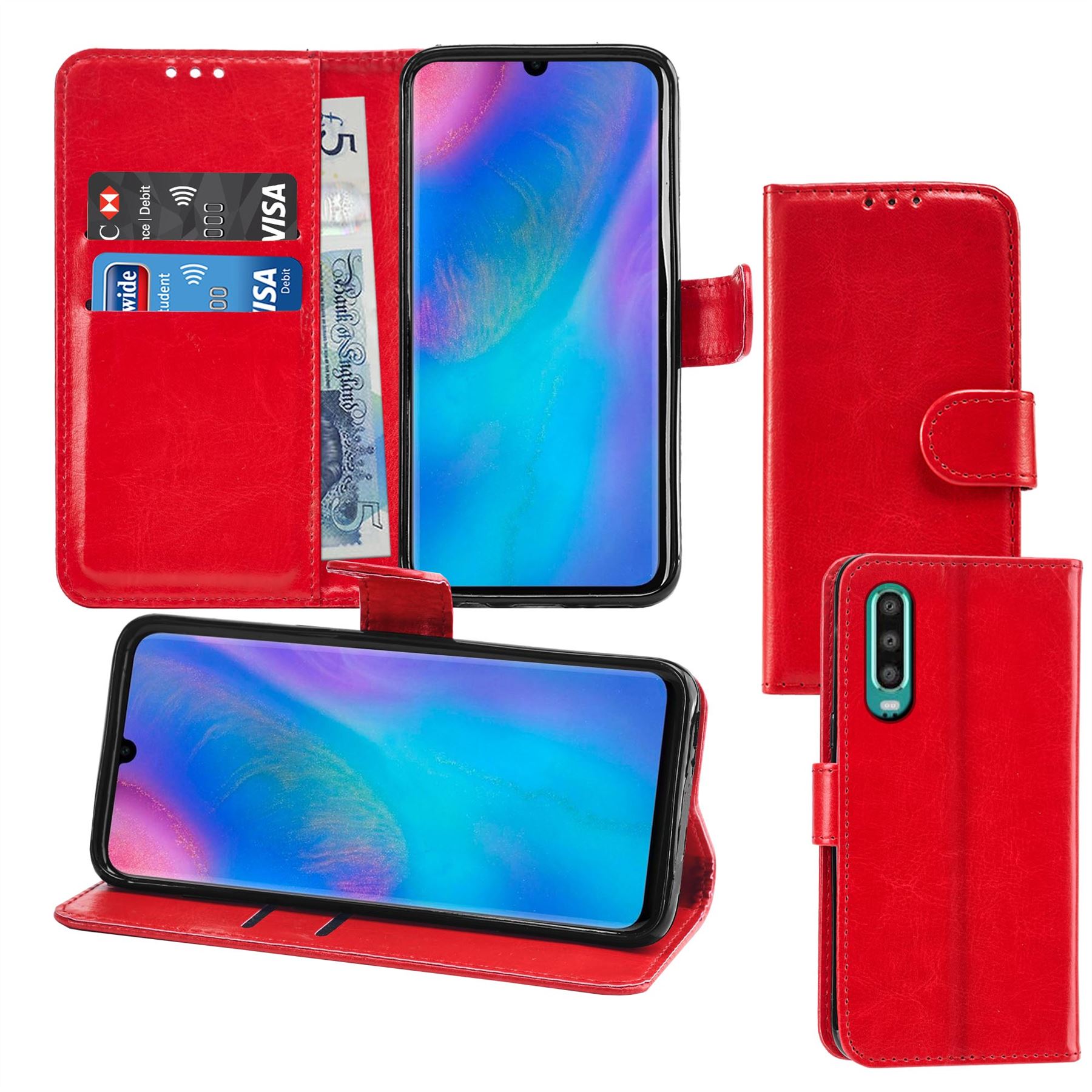 Huawei P30 Premium Leather Wallet Flip Cover Pouch Book - Picture 34 of 39