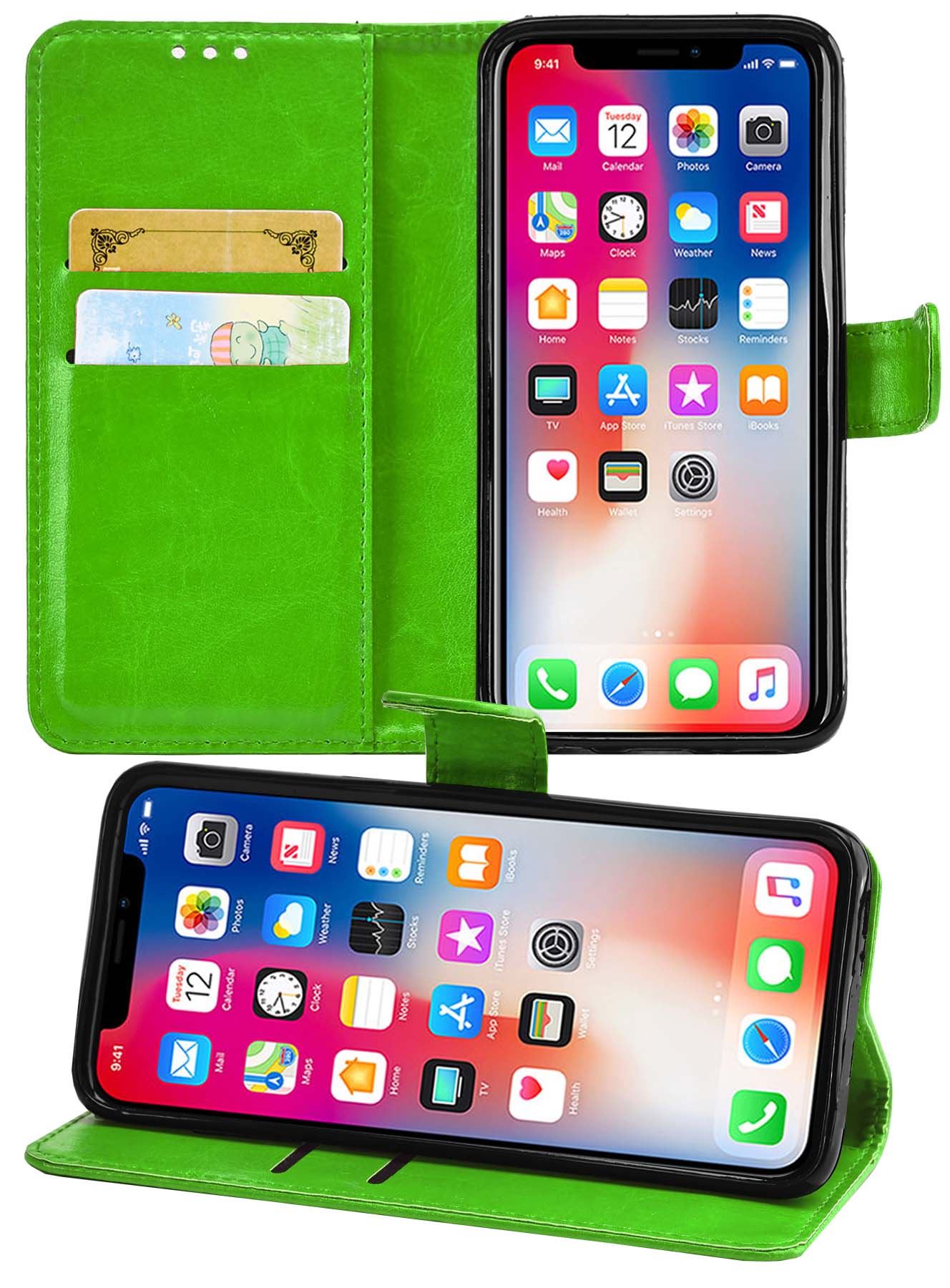 iPhone X Premium Leather Wallet Flip Cover Pouch Book - Picture 26 of 54