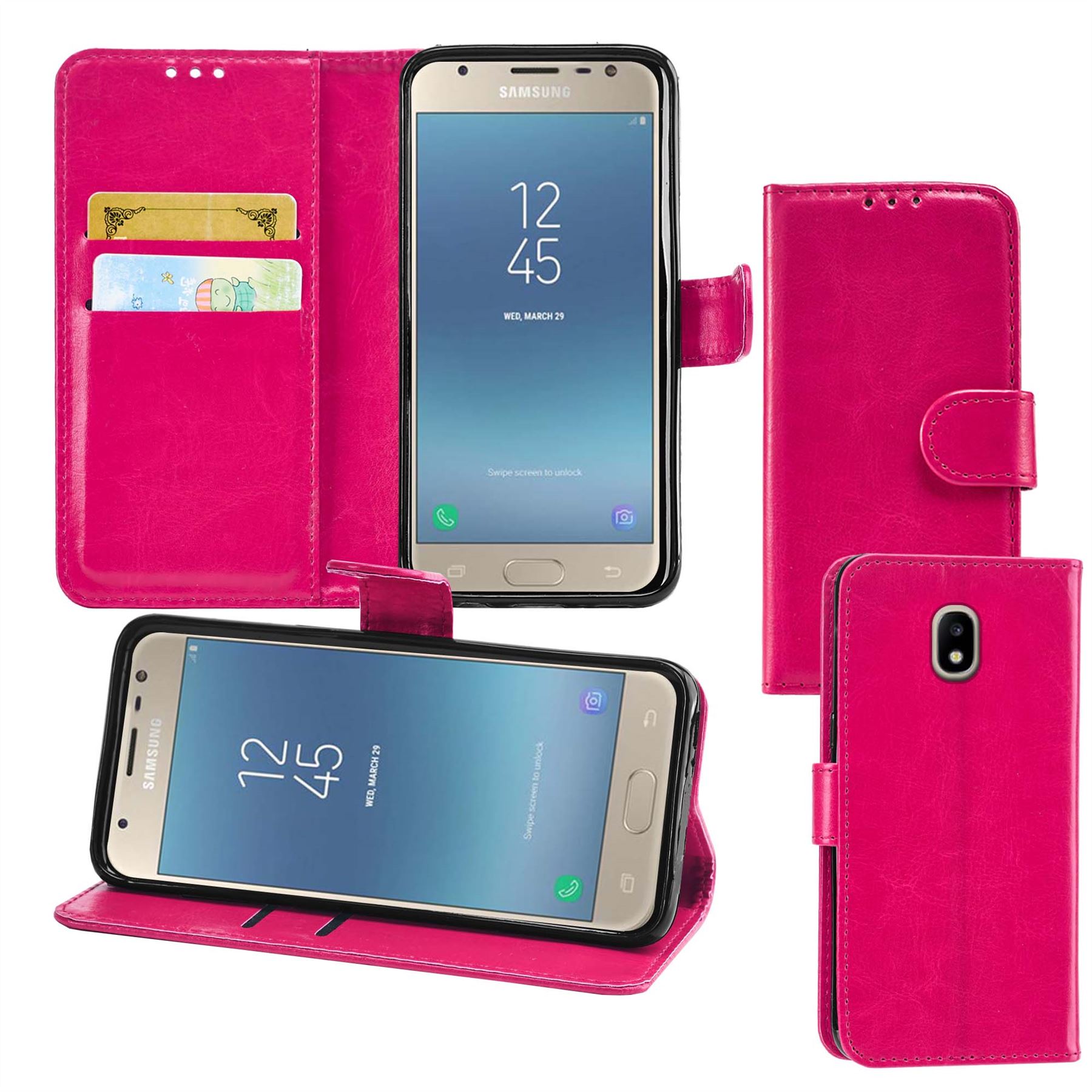 Samsung Galaxy J3 2017 (J330F) Premium Leather Wallet Flip Cover Pouch Book - Picture 41 of 62