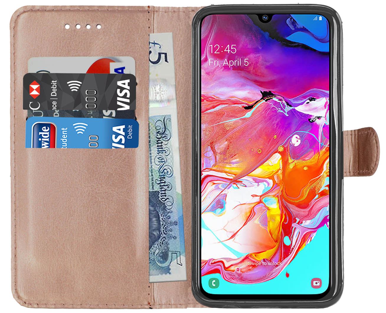 Samsung Galaxy A70 Premium Leather Wallet Flip Cover Pouch Book - Picture 43 of 49