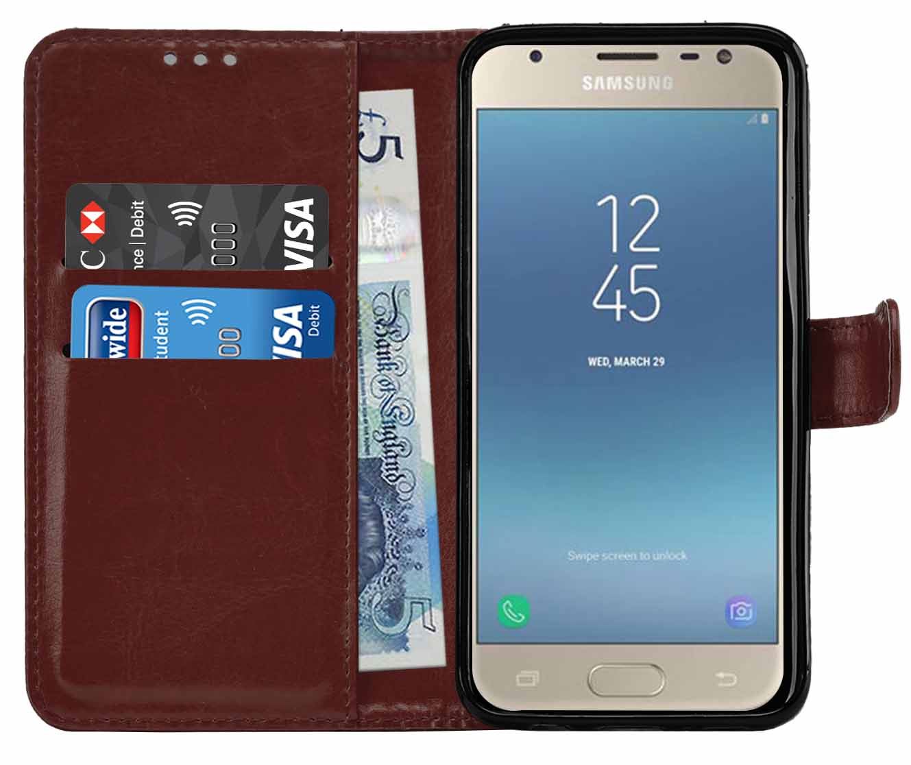 Samsung Galaxy J3 2017 (J330F) Premium Leather Wallet Flip Cover Pouch Book - Picture 27 of 62