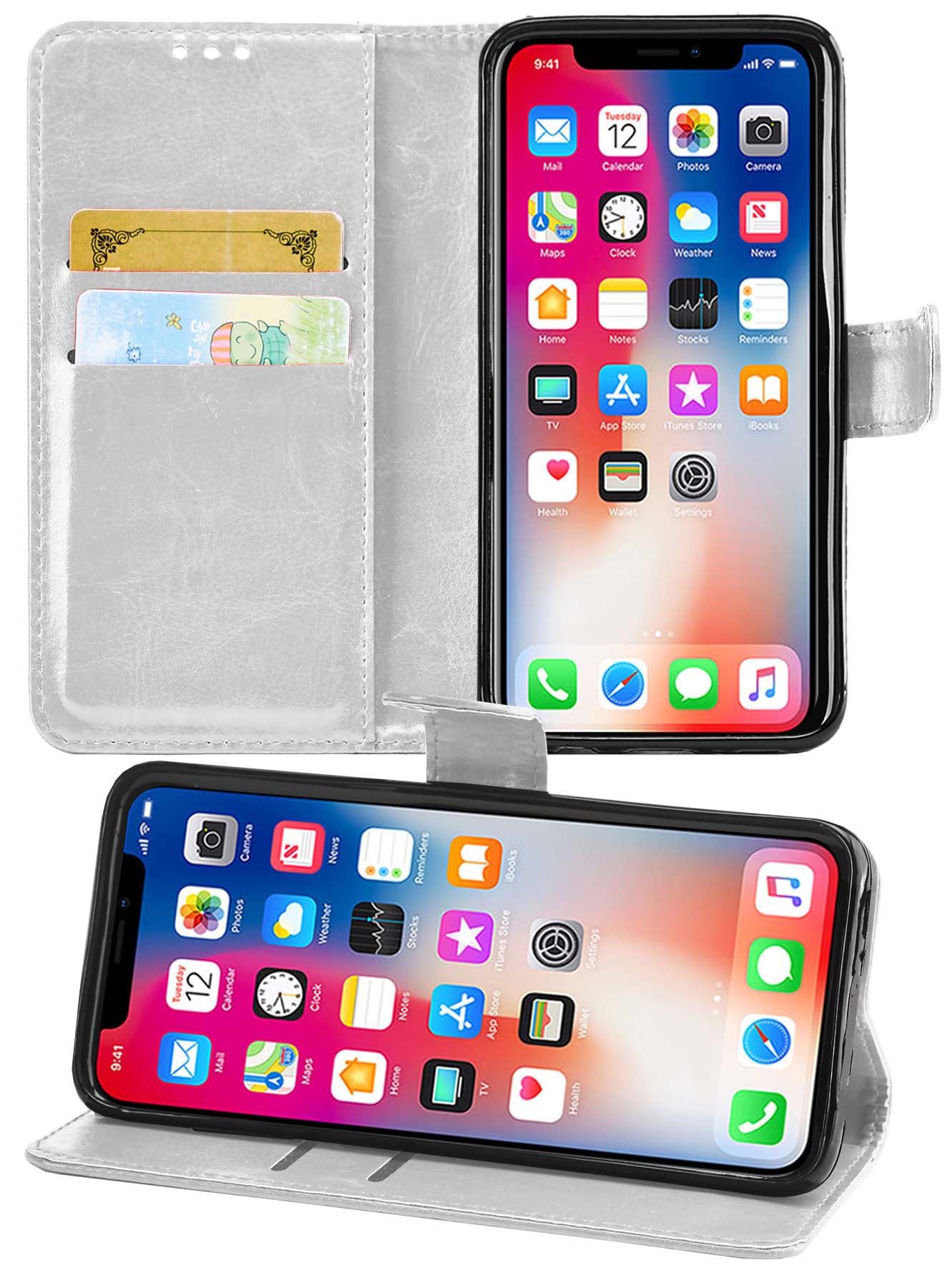 iPhone X Premium Leather Wallet Flip Cover Pouch Book - Picture 50 of 54