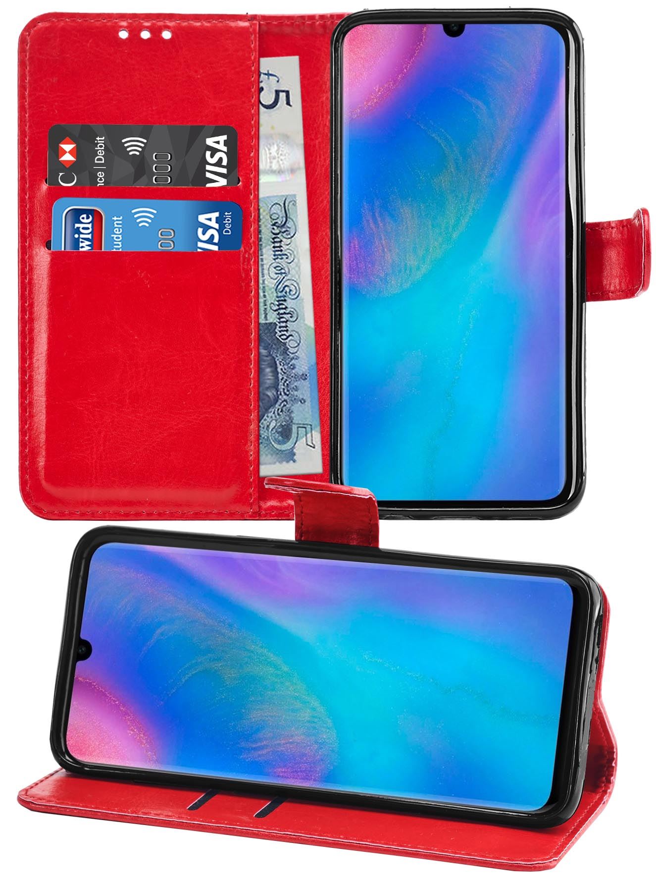 Huawei P30 Premium Leather Wallet Flip Cover Pouch Book - Picture 30 of 39