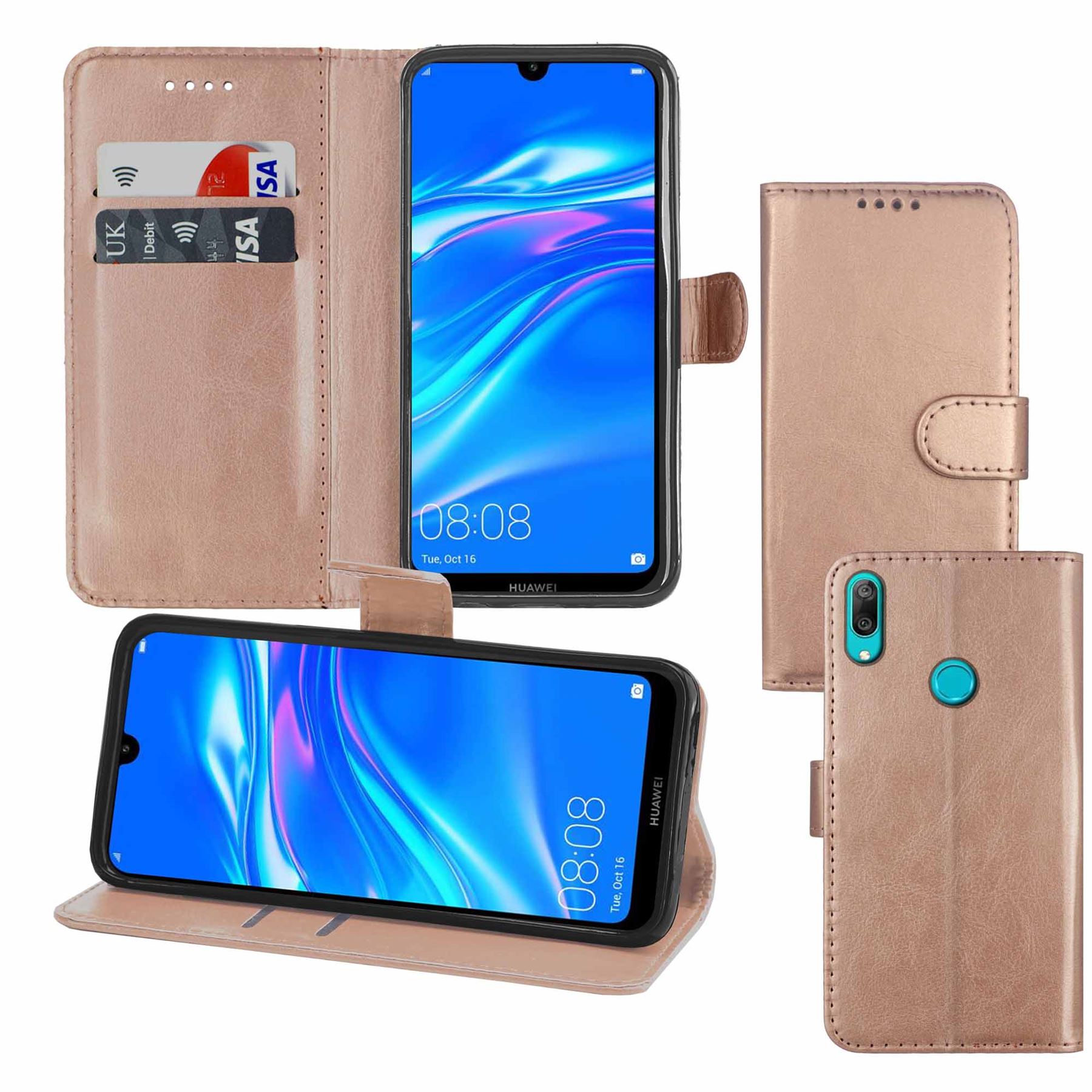 Huawei Y7 2019 Premium Leather Wallet Flip Cover Pouch Book - Picture 49 of 49