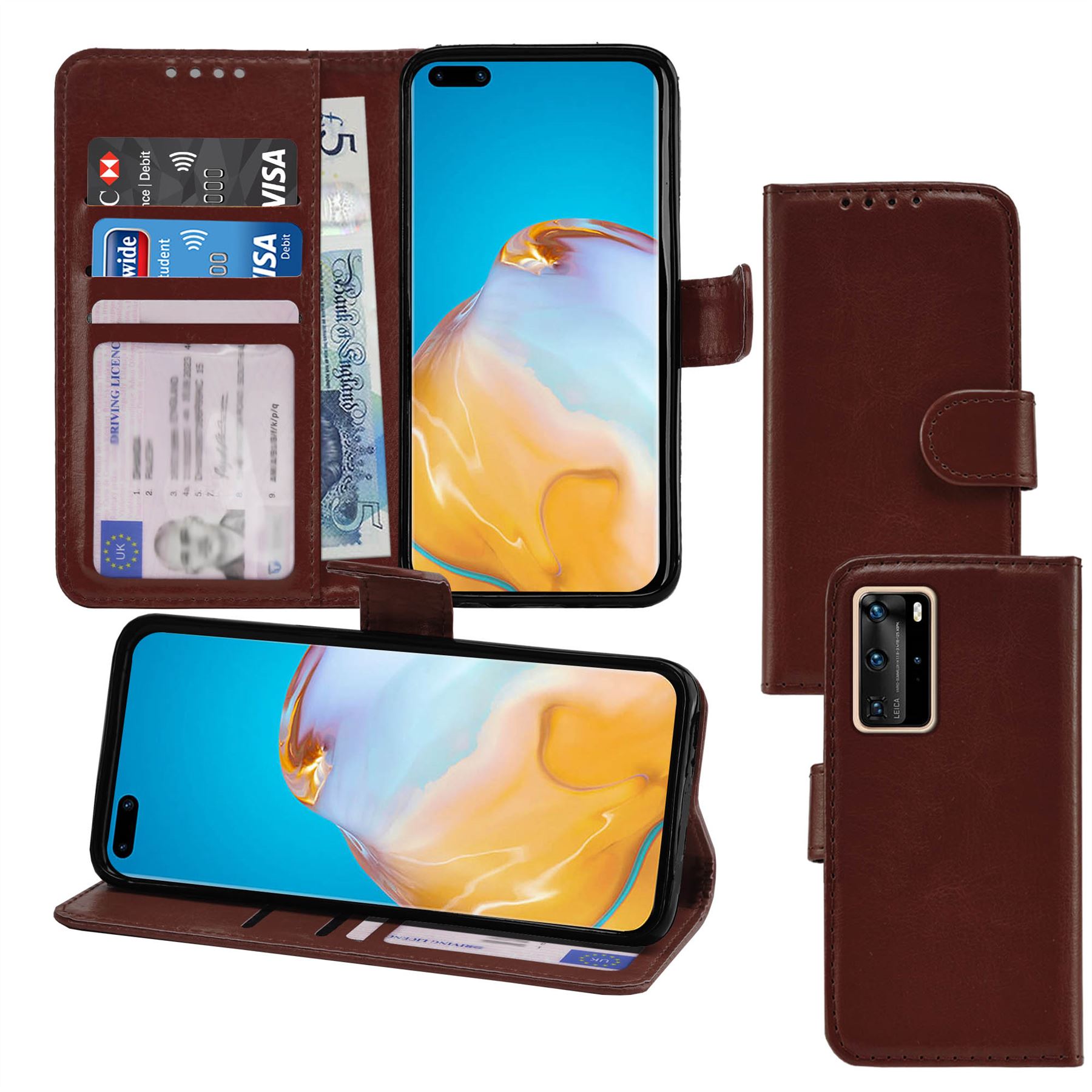Photo ID Wallet Flip Folio Leather Phone Case Cover for Huawei P40 Pro - Picture 4 of 10