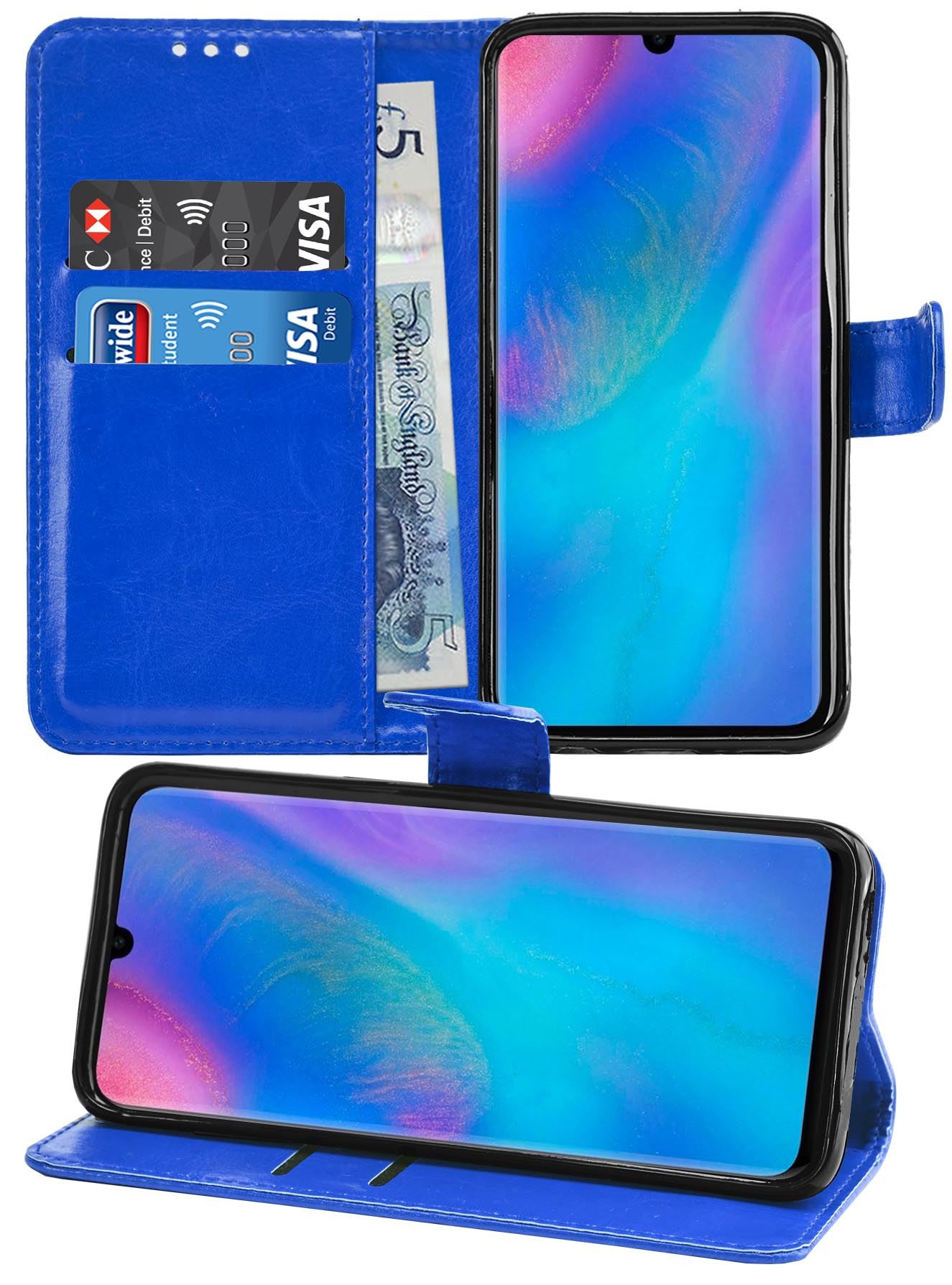 Huawei P30 Premium Leather Wallet Flip Cover Pouch Book - Picture 11 of 39