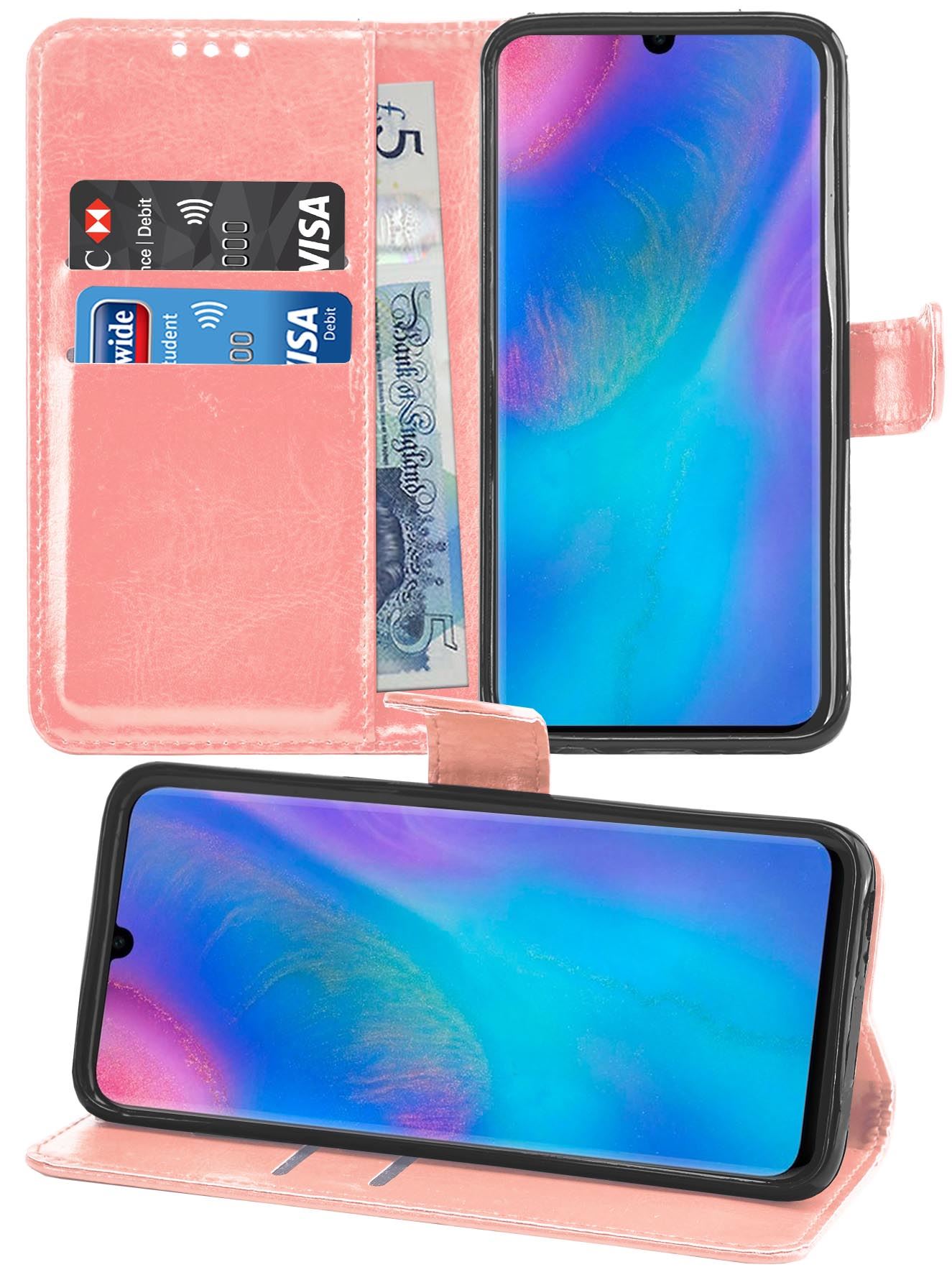 Huawei P30 Premium Leather Wallet Flip Cover Pouch Book - Picture 35 of 39