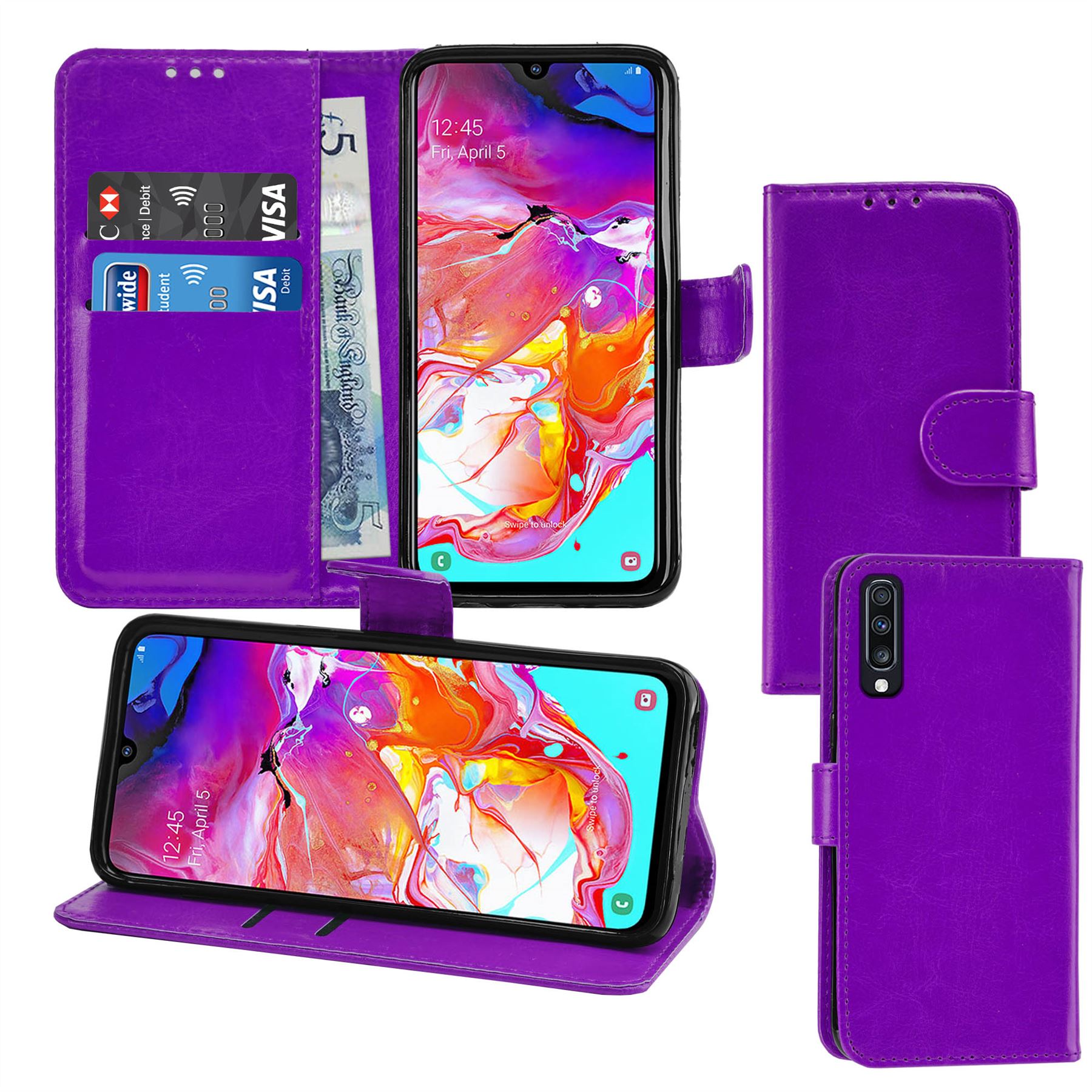 Samsung Galaxy A70 Premium Leather Wallet Flip Cover Pouch Book - Picture 35 of 49