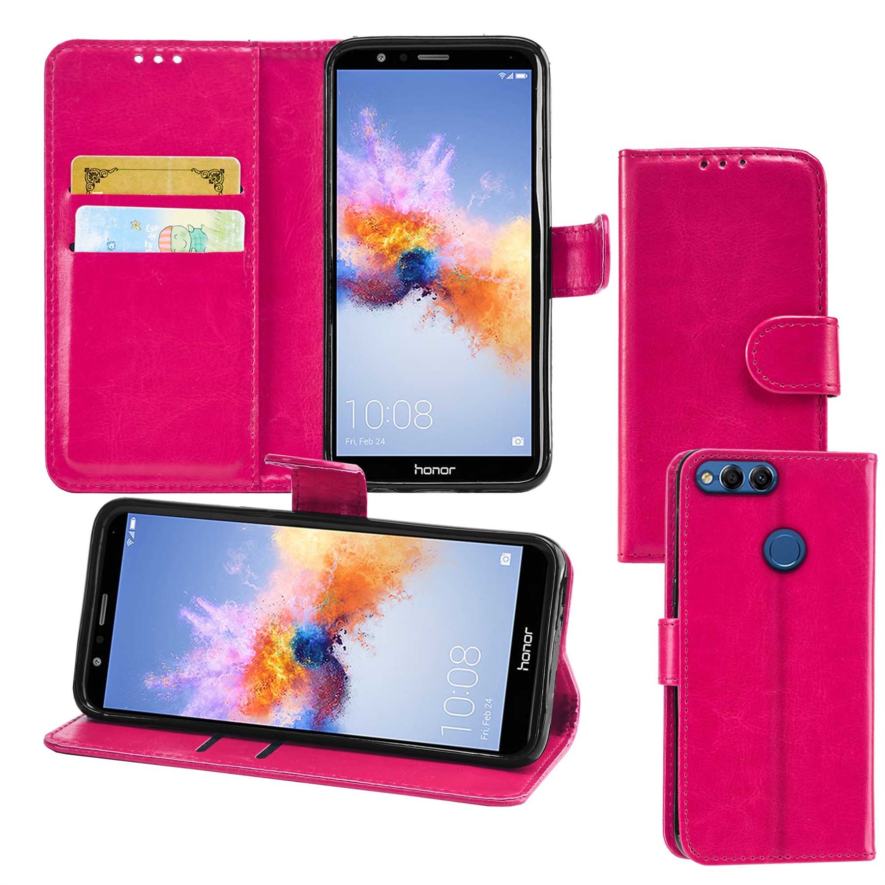 Huawei Honor 7X Premium Leather Wallet Flip Cover Pouch Book - Picture 20 of 35