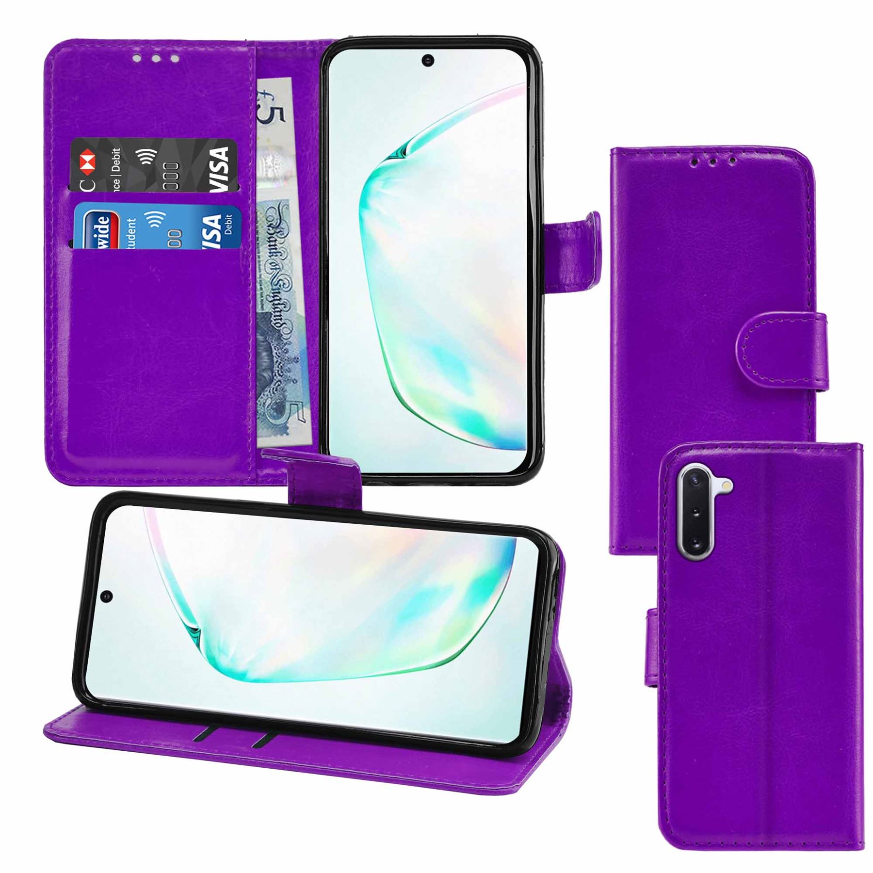Samsung Galaxy Note 10 Premium Leather Wallet Flip Cover Pouch Book - Picture 42 of 56