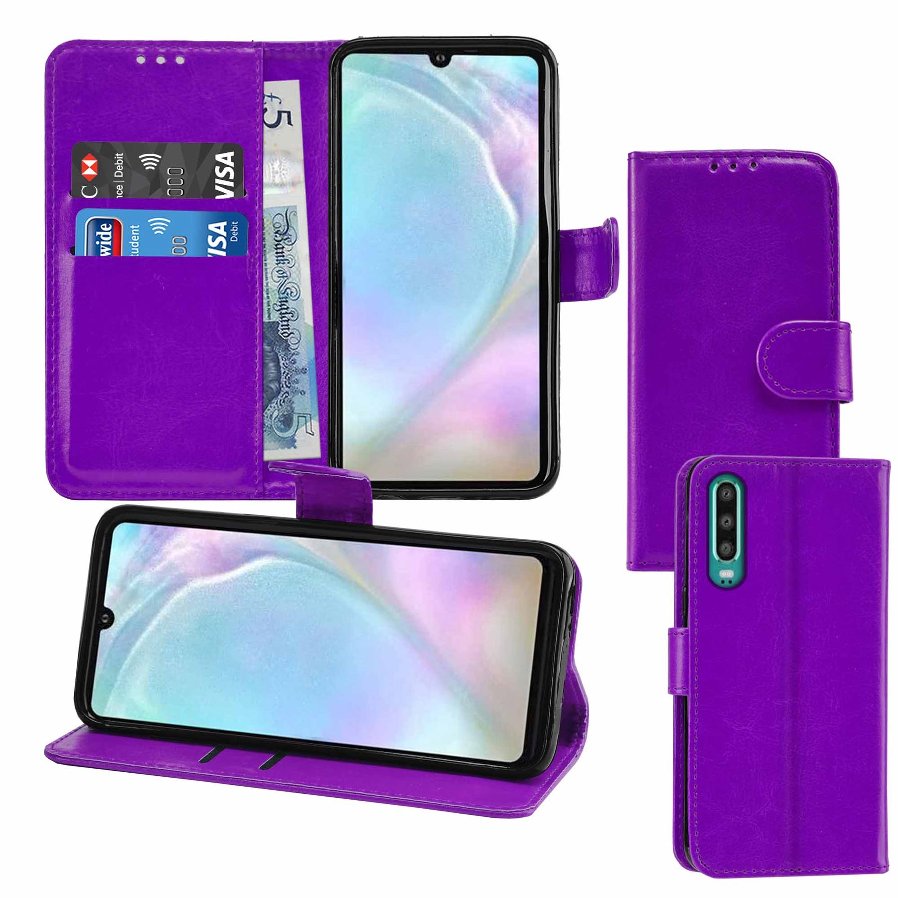 Huawei P30 Premium Leather Wallet Flip Cover Pouch Book - Picture 29 of 39