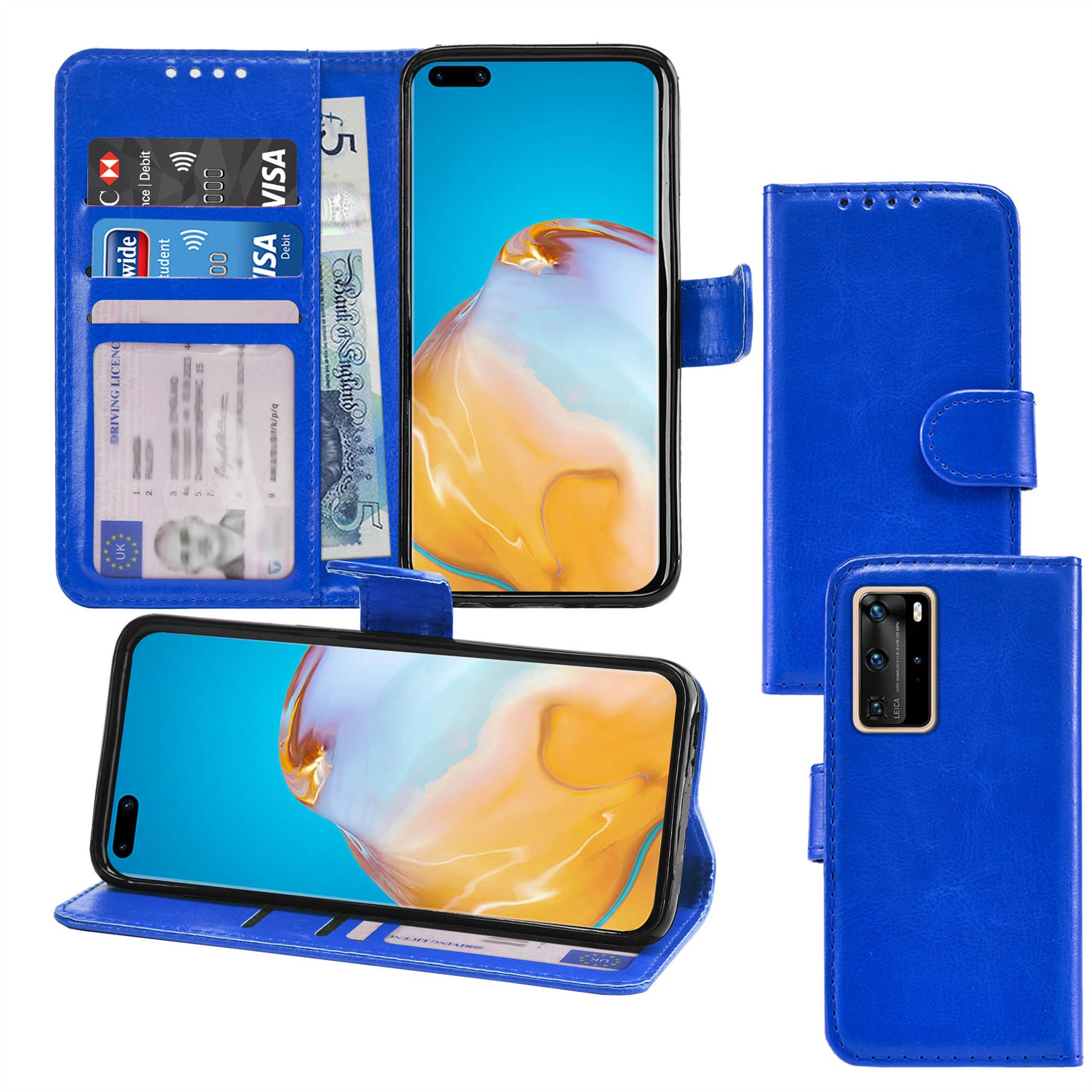 Photo ID Wallet Flip Folio Leather Phone Case Cover for Huawei P40 Pro - Picture 3 of 10