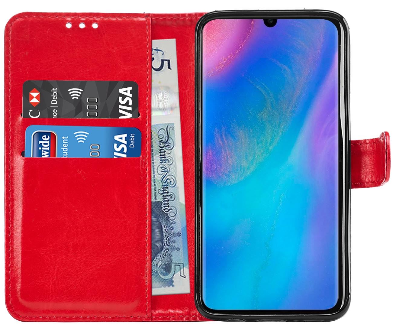 Huawei P30 Premium Leather Wallet Flip Cover Pouch Book - Picture 31 of 39