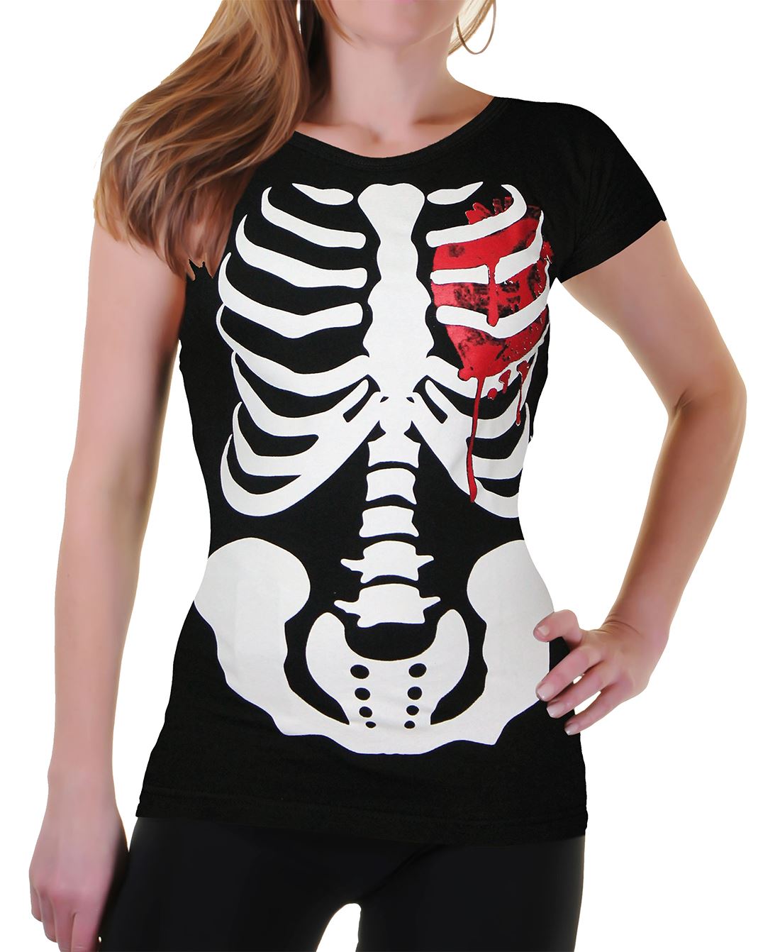 LADIES BLACK HALLOWEEN STRETCHY SKELETON TOPS WITH BLOODY HEART PRINT VEST TOP LADIES BLACK HALLOWEEN STRETCHY SKELETON TOPS WITH BLOODY HEART PRINT VEST TOP
