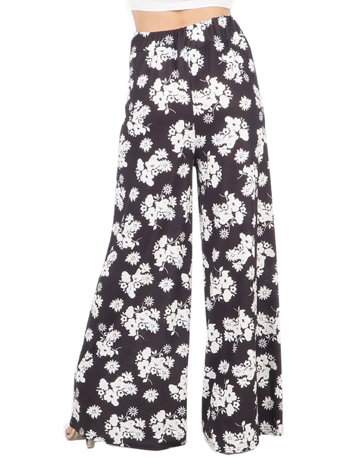 Mujer Floral Print Palazzo Pantalones Verano señoras más tamaño pantalones  de pierna ancha | eBay
