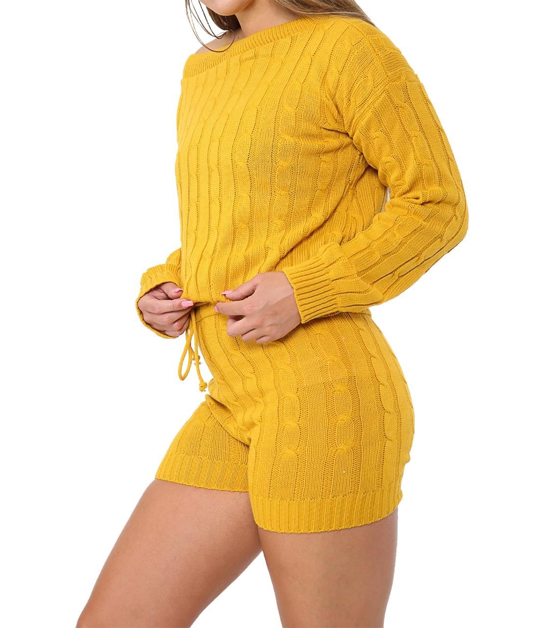 Ladies 2Pcs Knitted Loungewear Womens Casual Wear Jumper and Shorts Co