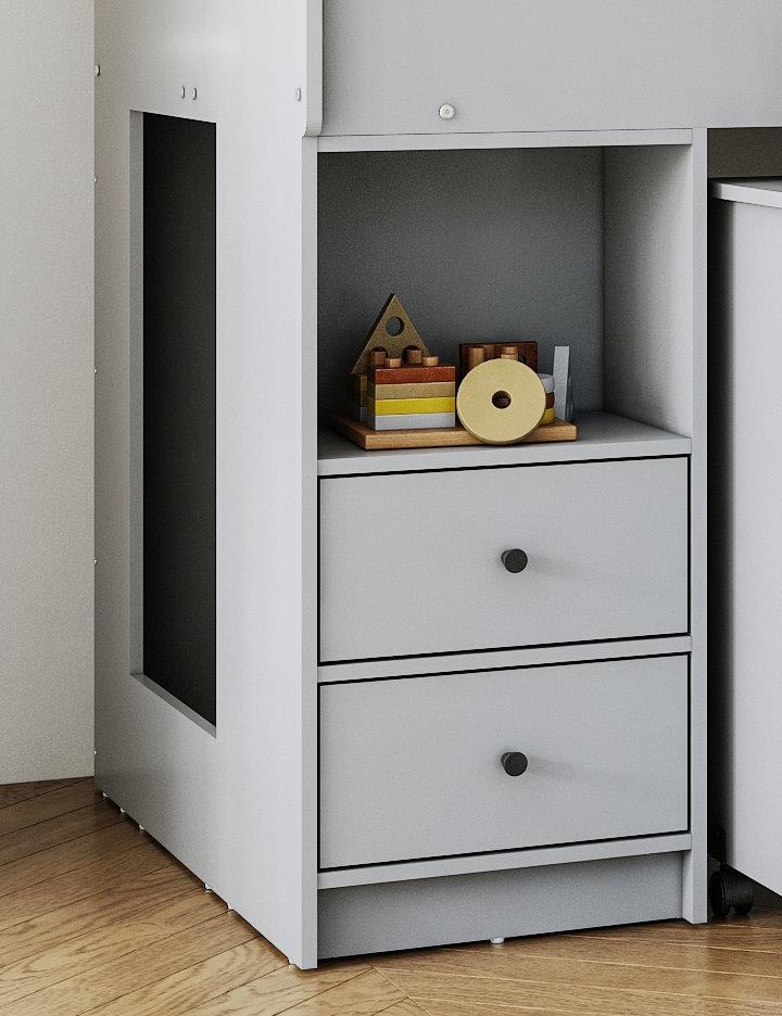 White,grey,Oak Wood Finish Mid Sleeper Kids Bunk Bed,Desk,Drawers,Shelf,Storage - Picture 4 of 22