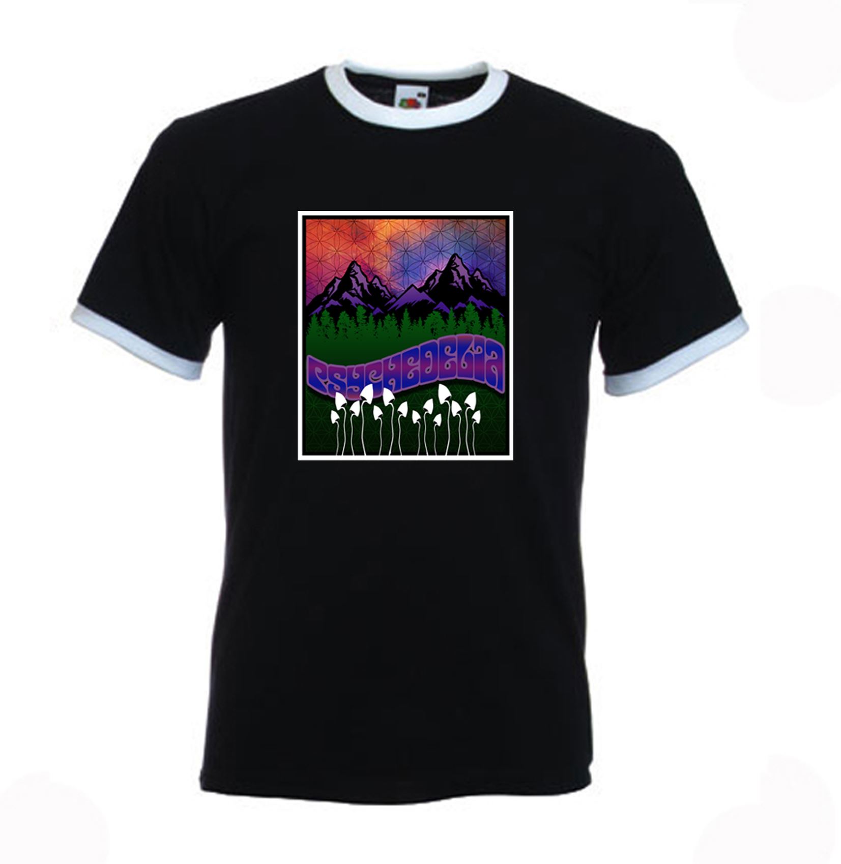 DMT Magic Mushroom Trippy Psychedelic Salvia Collection Black Cotton T-Shirt Tee