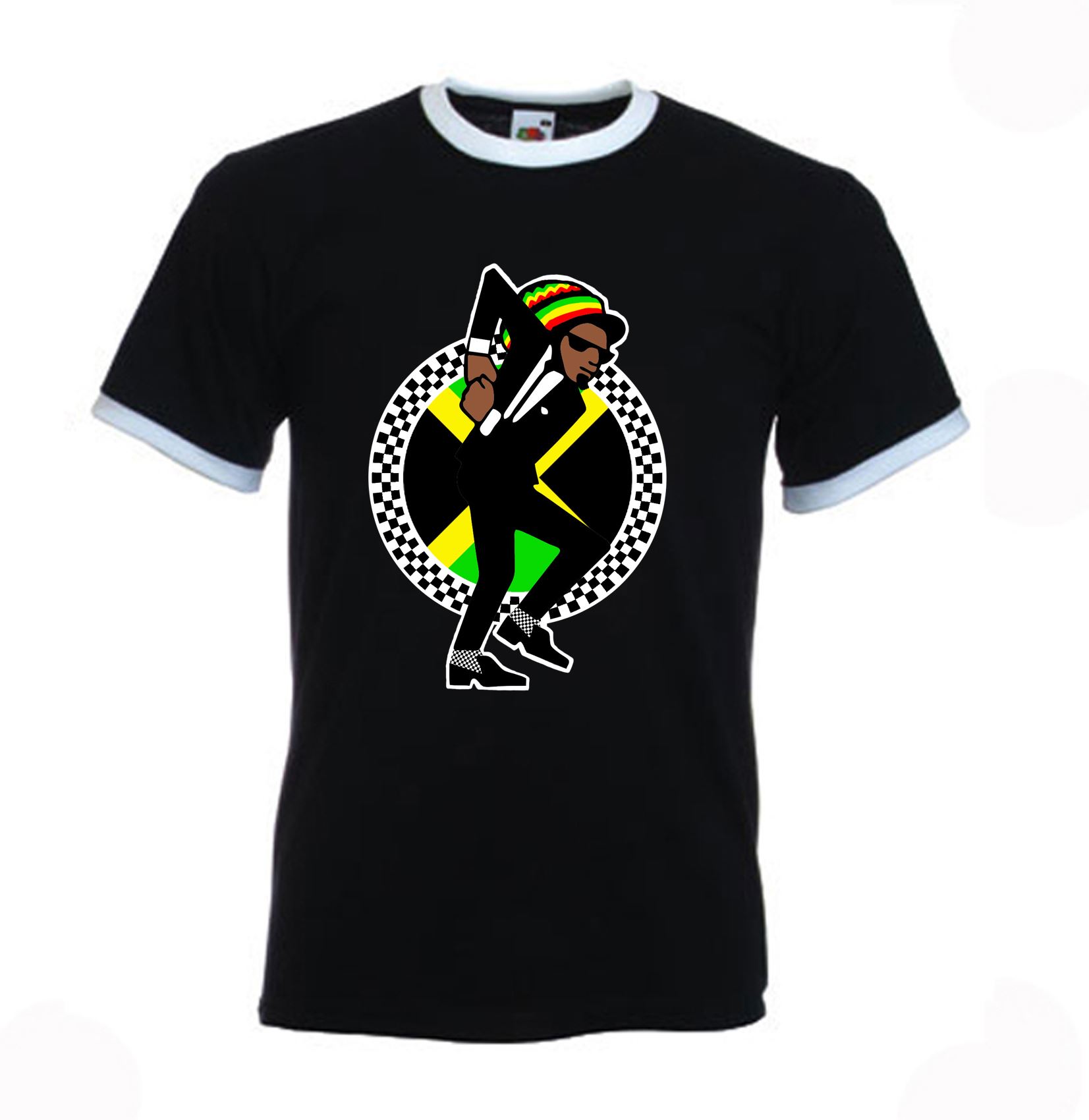 Jamaican Rasta Ska Logo Rude Boy Men’s Contrast Contrast Ringer T-Shirt