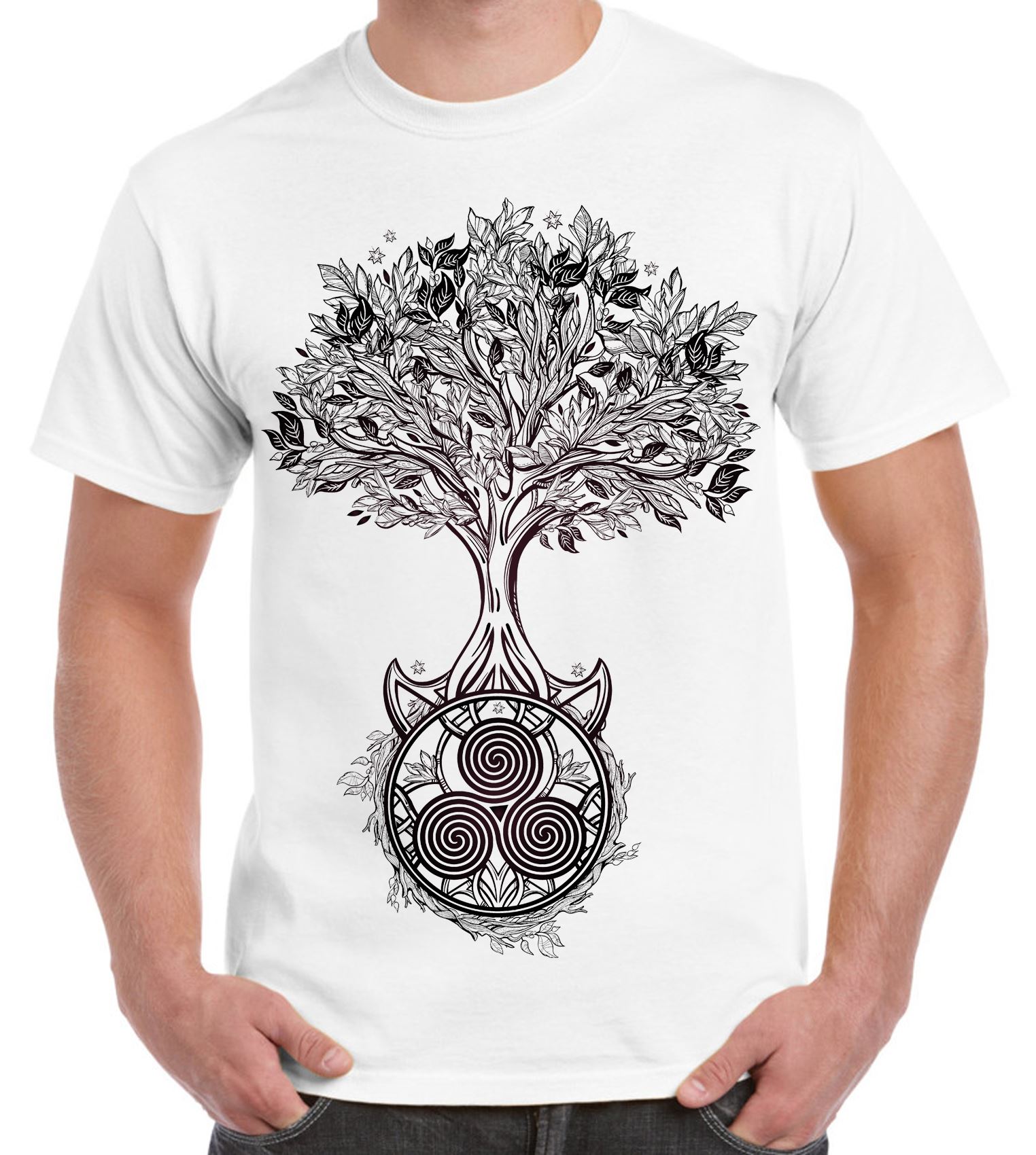 Celtic Spiral Tree of Life Large Print Men's T-Shirt - Druid Wicca Pagan - Picture 7 of 7
