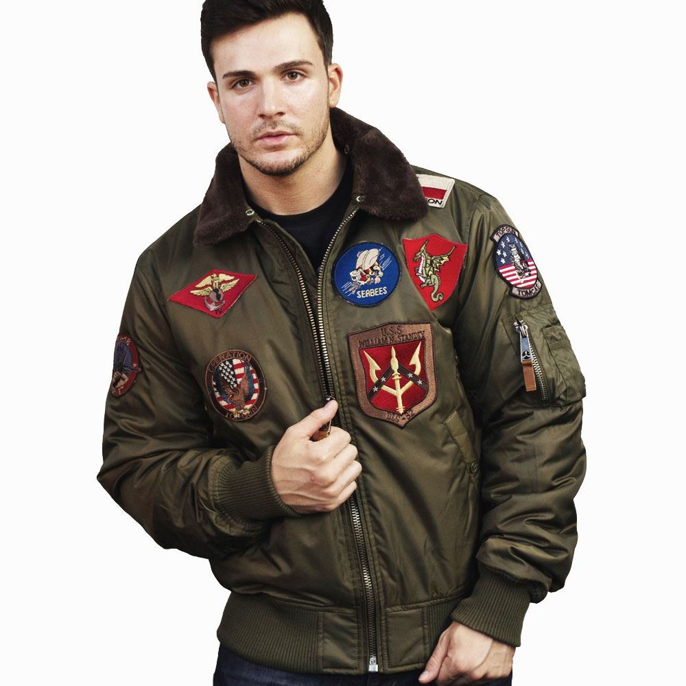 Top Gun Official B 15 Mens Flight Bomber Jacket with Patches eBay