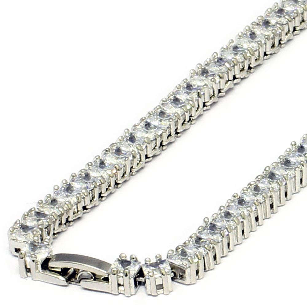 Tennis Necklace Platinum Plated CZ Square Cut 4mm eBay