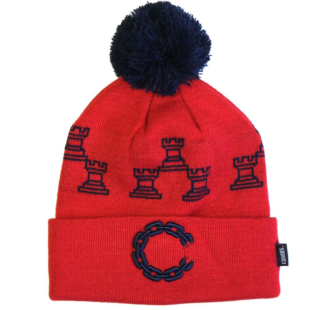 Crooks & Castles Chain C Pom Beanie True Red Crooks & Castles Chain C Pom Beanie True Red