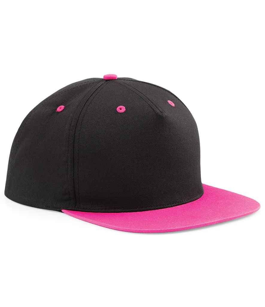 Beechfield 5 Panel Contrast Snapback Rapper Cap Flat Peak Retro Style Adjustable