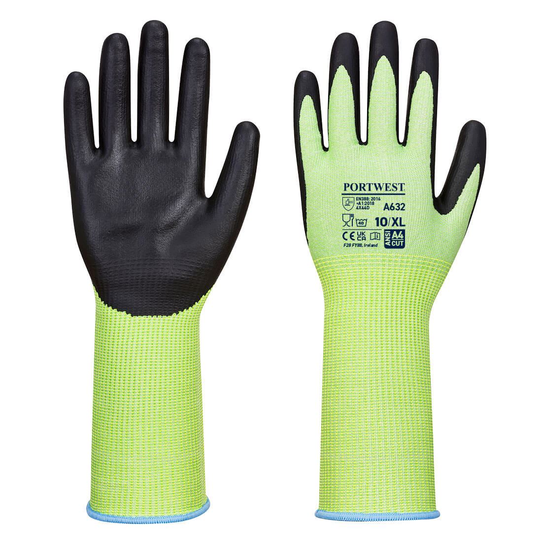 Portwest grün geschnittener Handschuh lange Manschettenschnitt Stufe D Nitrilschaum Sicherheit A632 - Bild 6 von 6