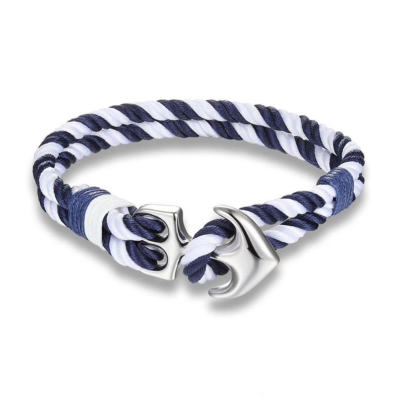 Stainless Steel Anchor Bracelet Rope Paracord Wrap Around Cord Nautical Gold-Tone Red Blue White