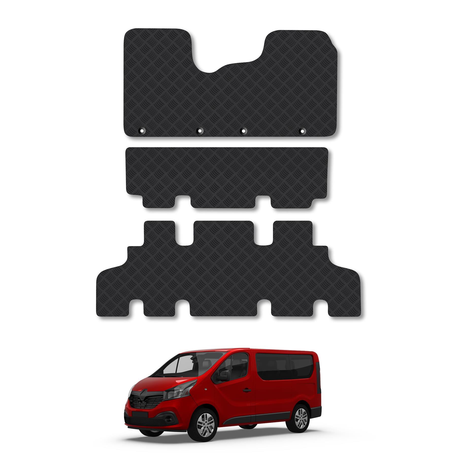 Renault Trafic Minibus 2014+ Van Floor Mats Set 3pcs Rubber Heavy-Duty Black