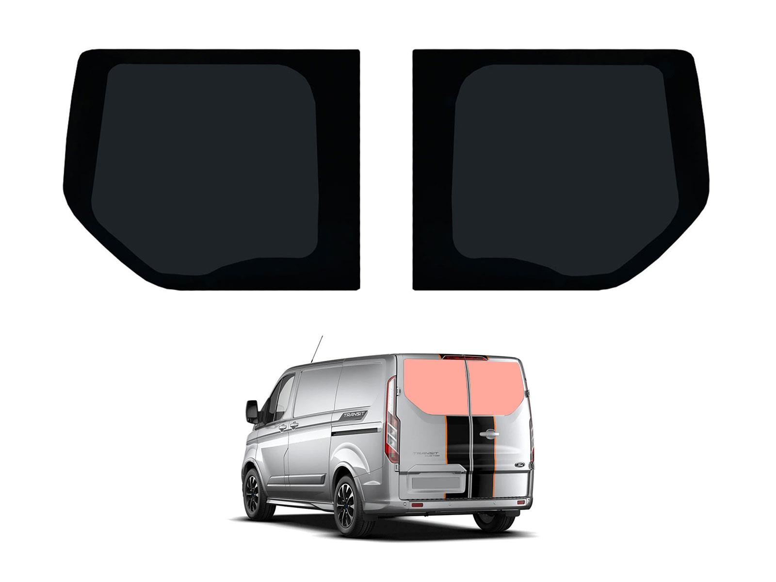 Ford Transit Custom 2013-23 Rear Pair Barn Door Dark Tint Privacy Windows Glass