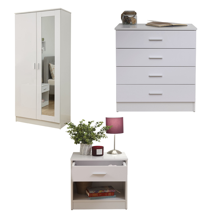 Melbourne 3 Piece Bedroom Set Mirror Wardrobe 4 Drawer Chest