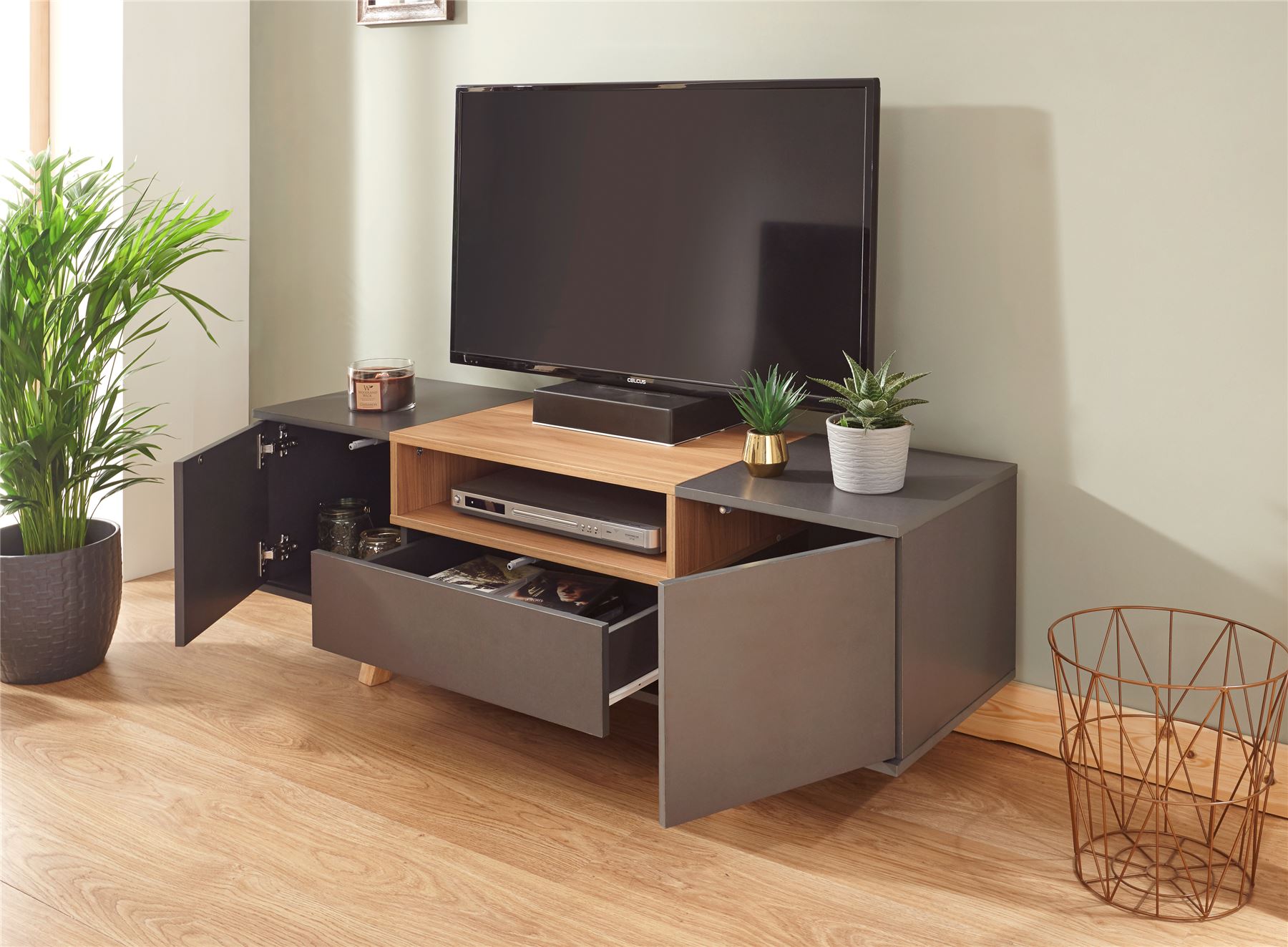 Modena Living Room Furniture Coffee Lamp Table TV Cabinet Slate Grey 